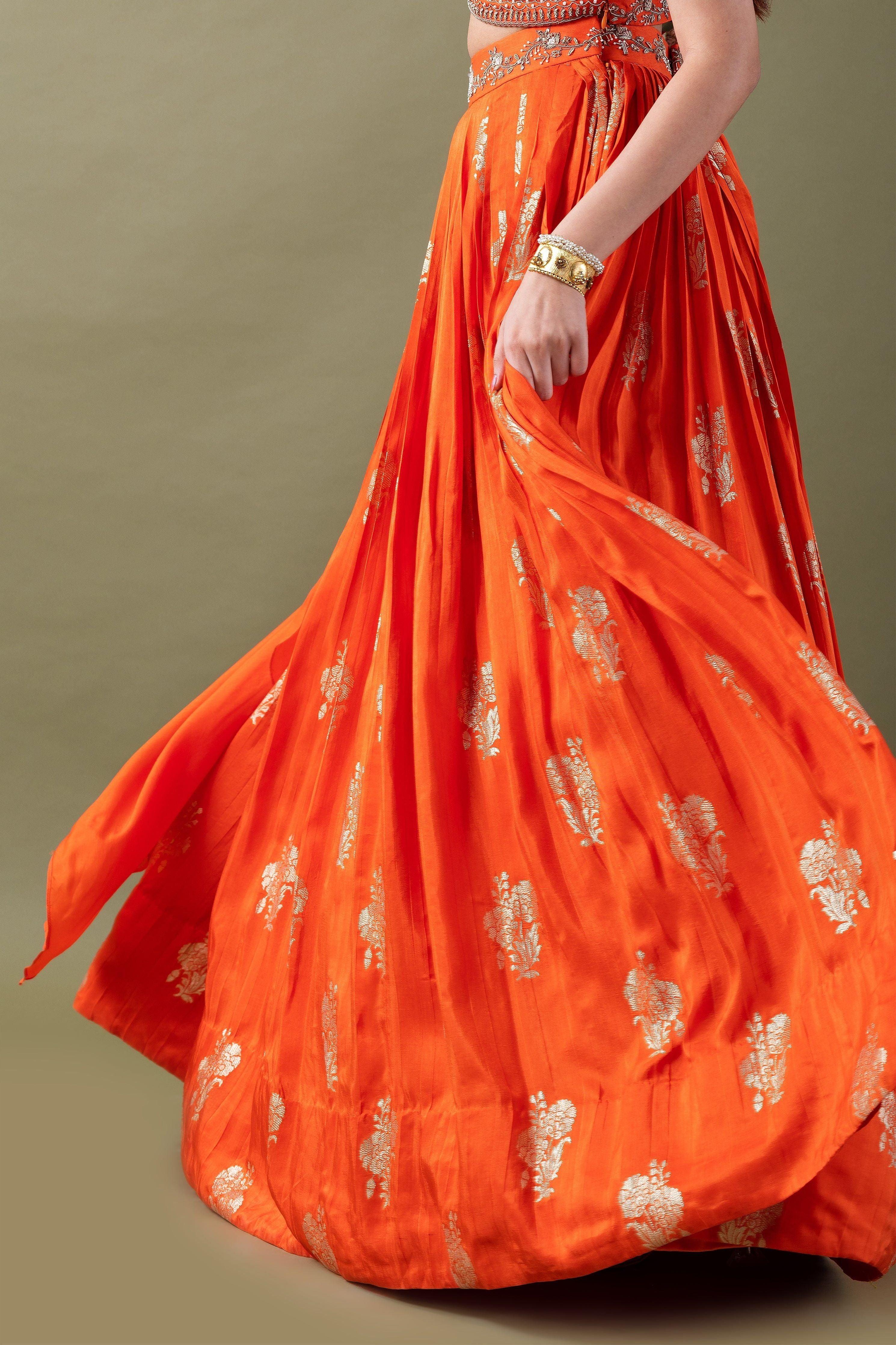 Orange Embroidered Lehenga Set  Mokshaa
