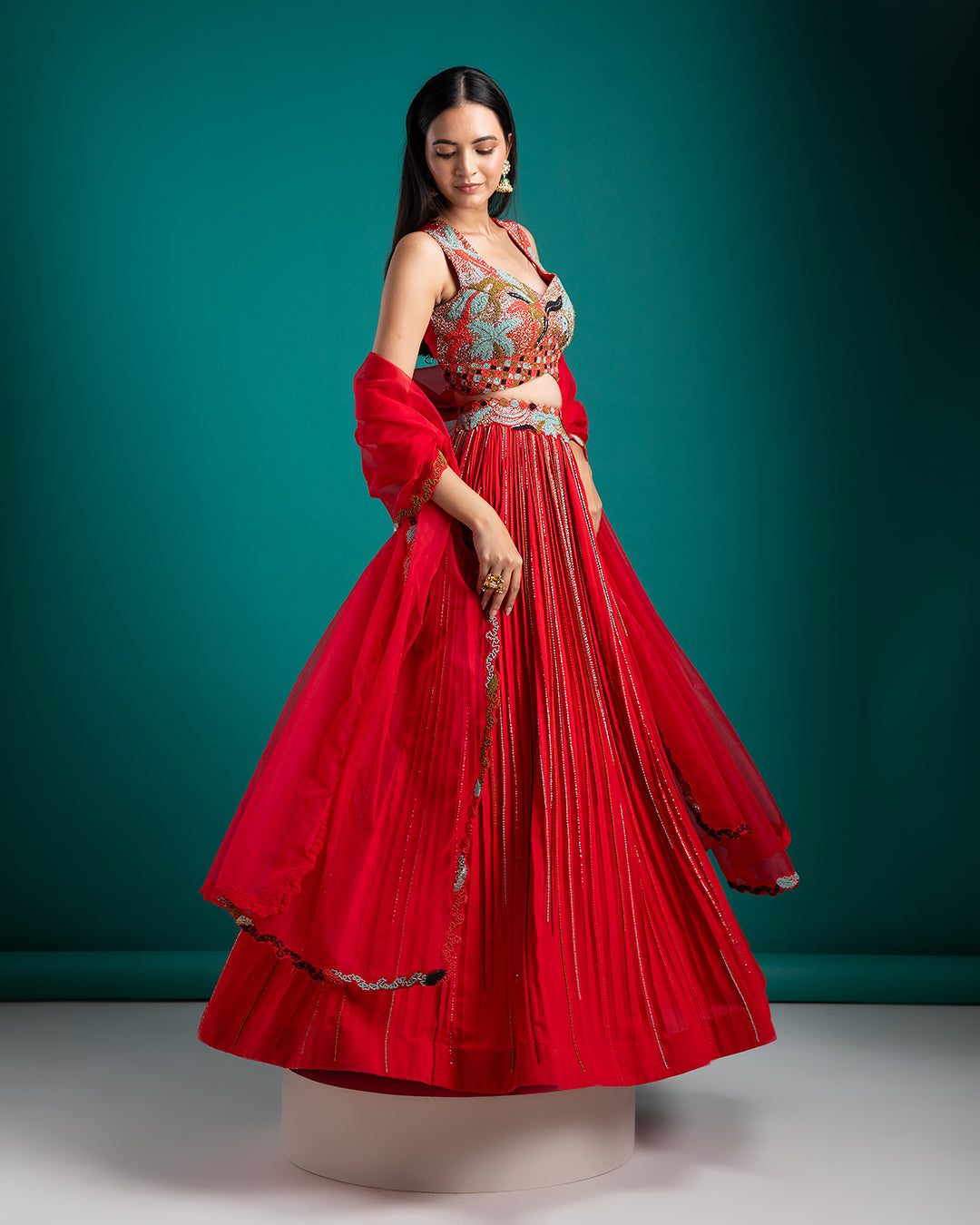 Scarlet Red Lehenga Set - Mokshaa