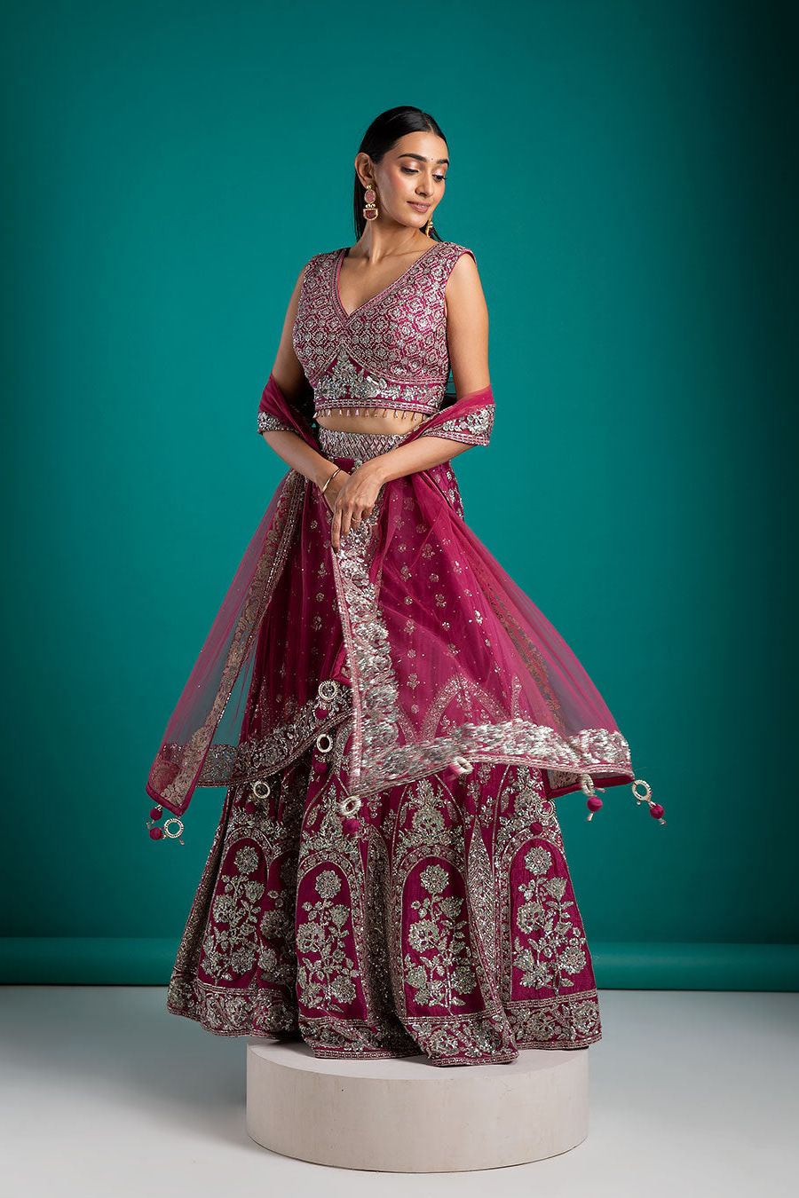 Deep Magenta Embellished Bridal Lehenga - Mokshaa