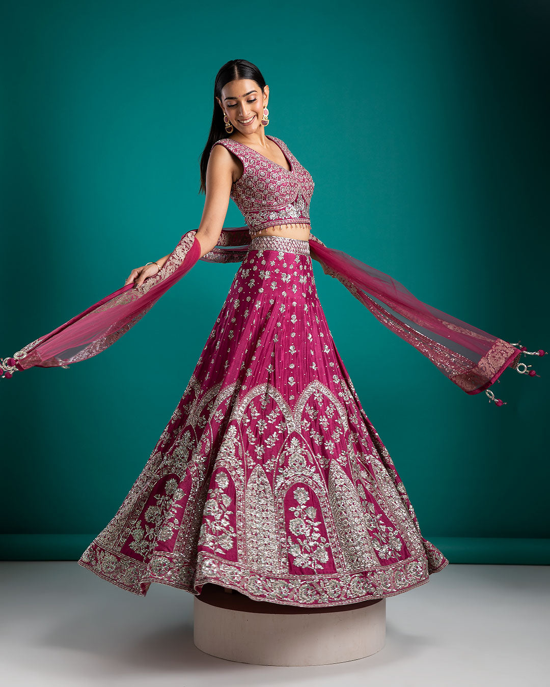 Deep Magenta Embellished Bridal Lehenga - Mokshaa