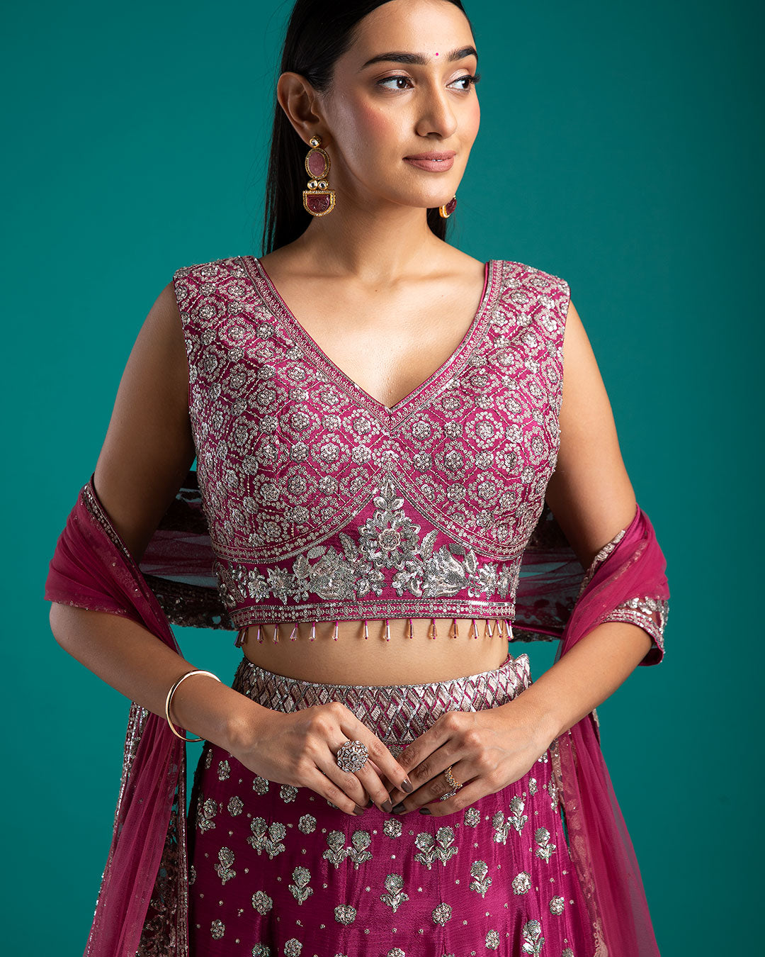 Deep Magenta Embellished Bridal Lehenga - Mokshaa