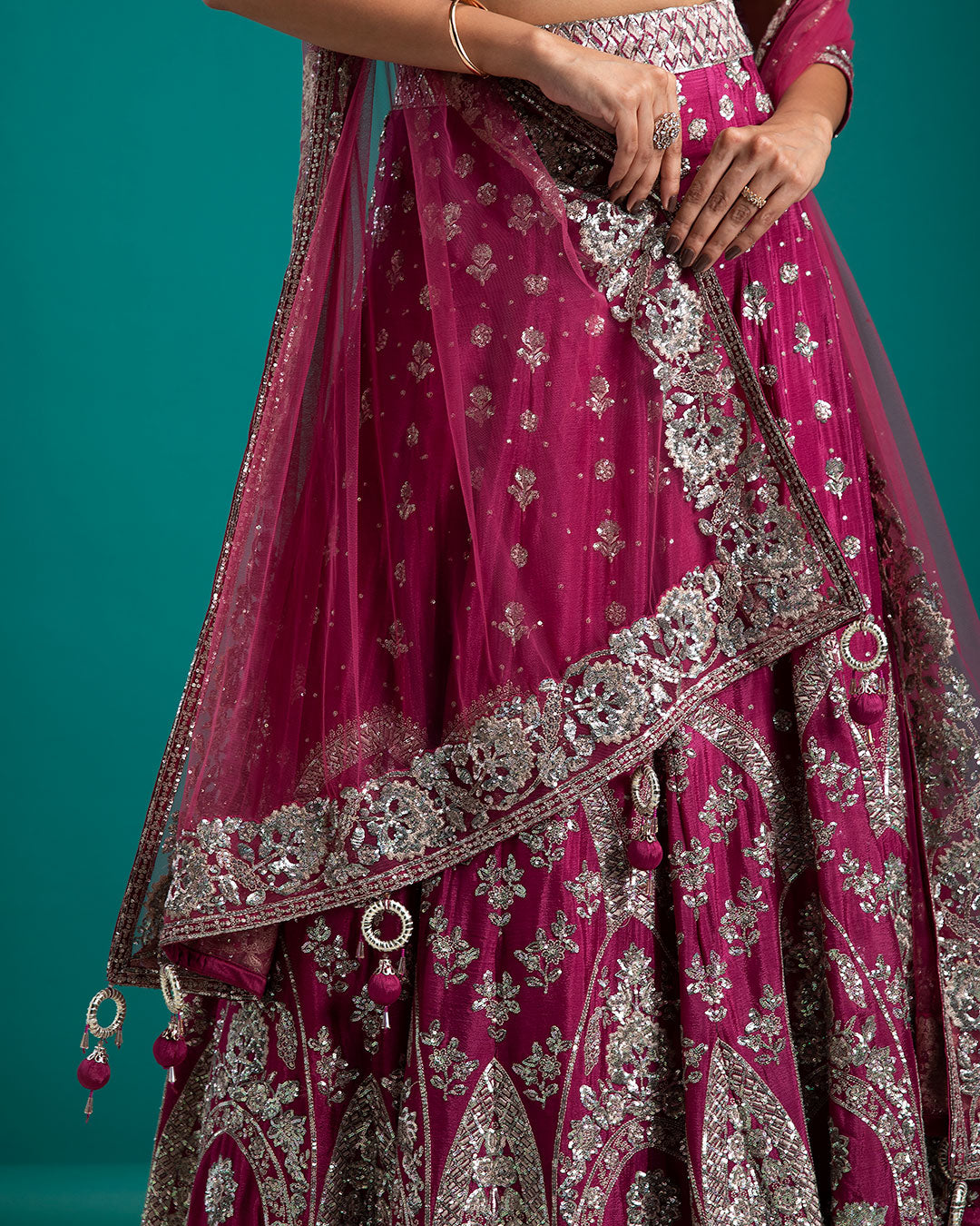 Deep Magenta Embellished Bridal Lehenga - Mokshaa