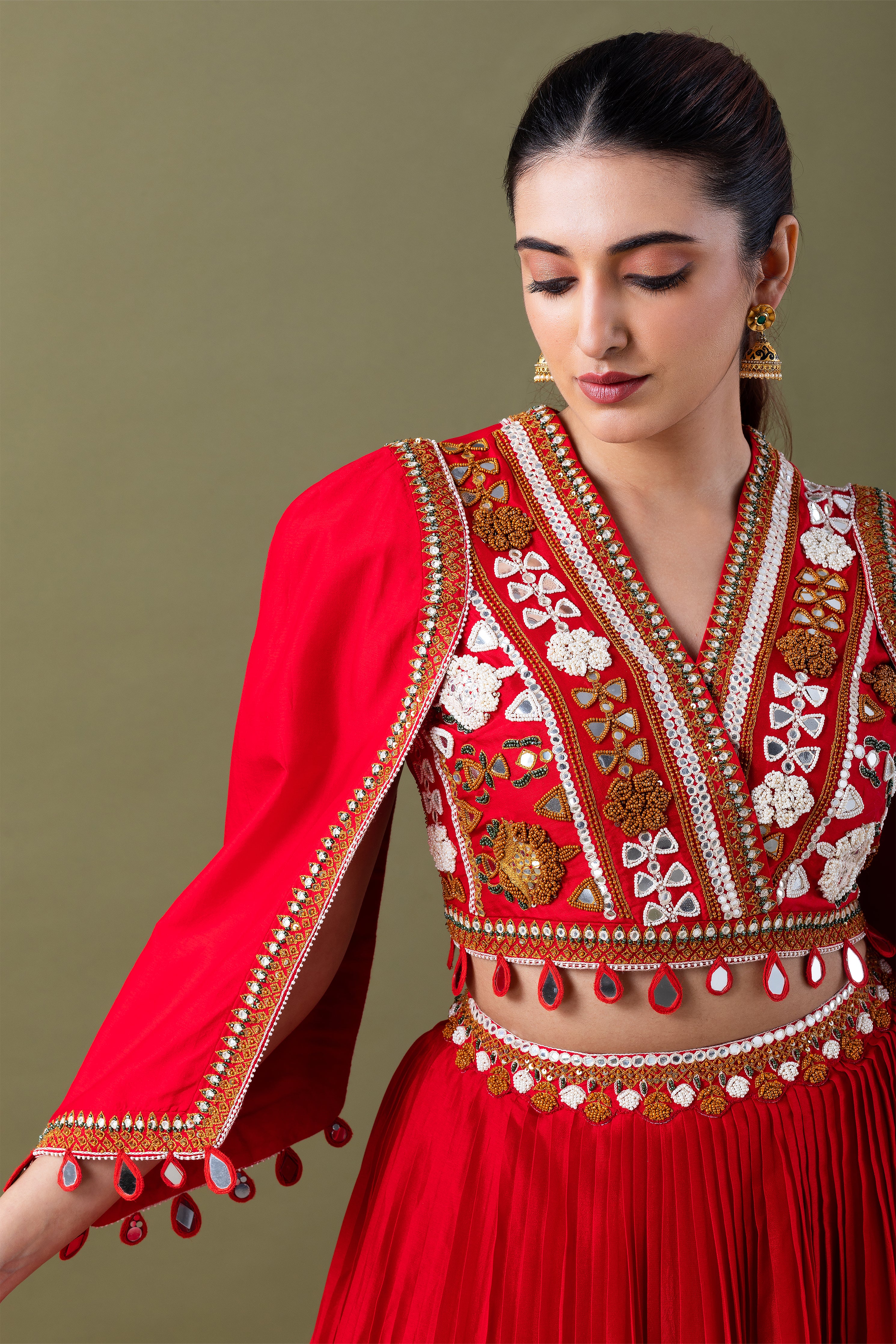 Vibrant Red Silk Lehenga Set  Mokshaa