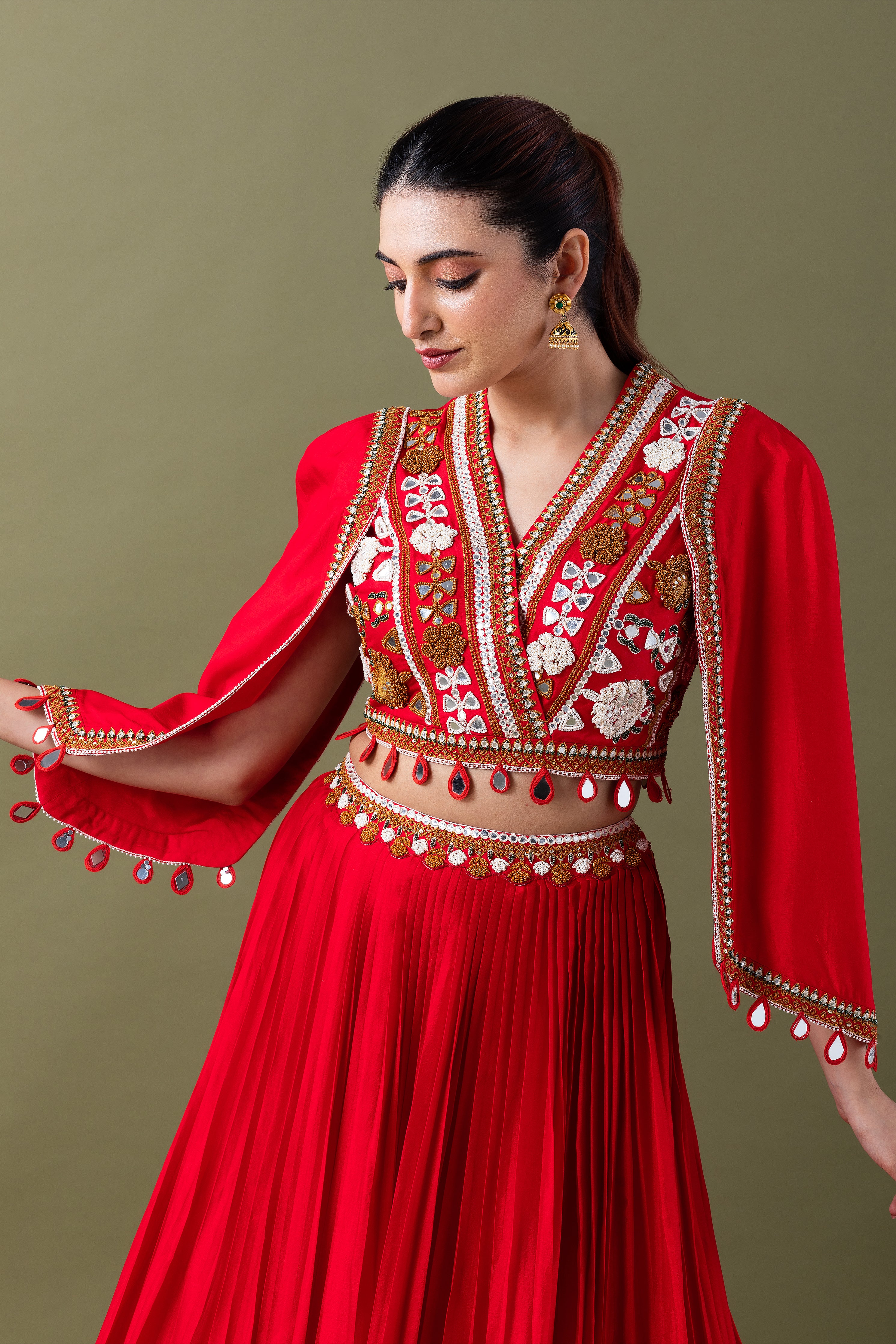 Vibrant Red Silk Lehenga Set  Mokshaa