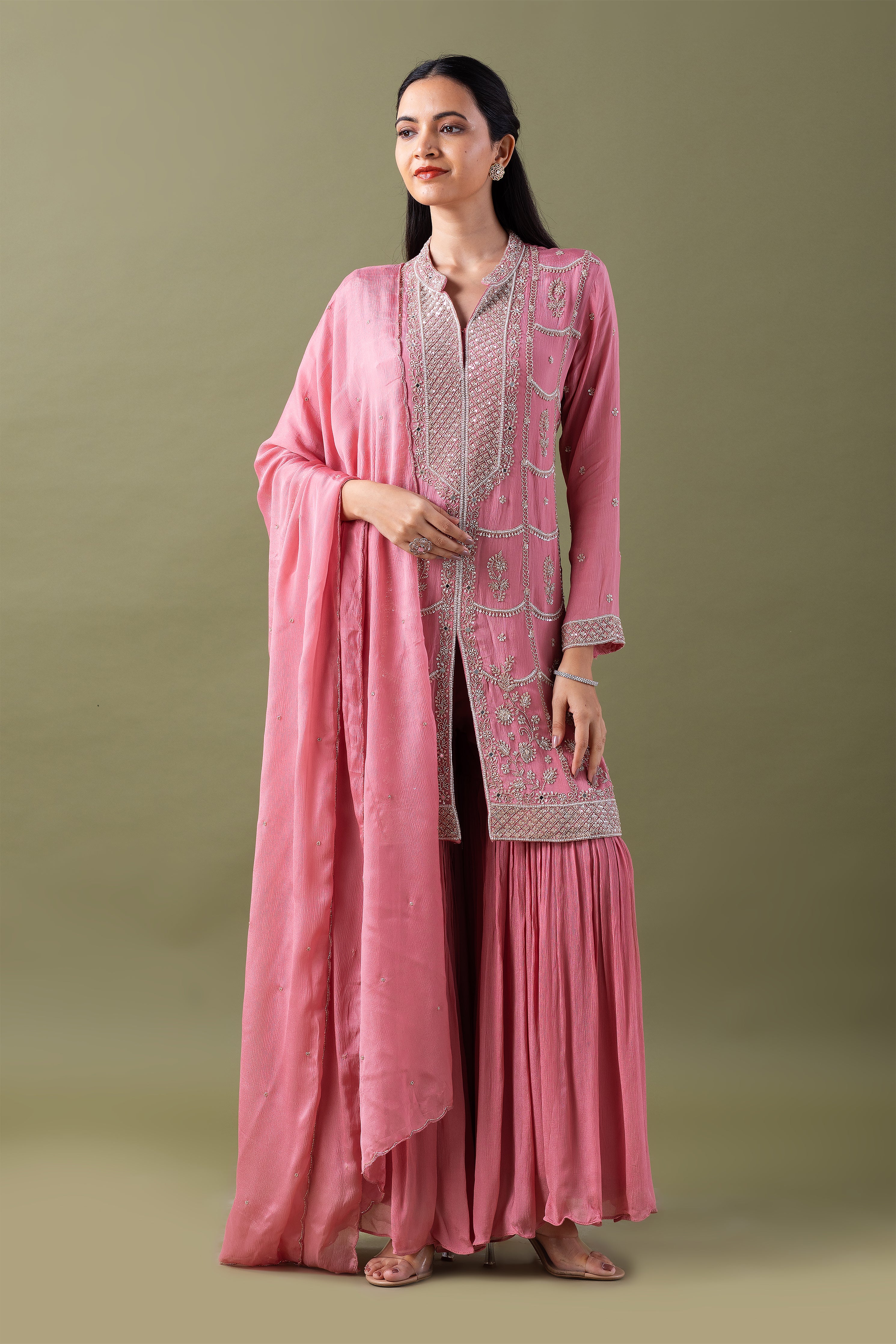 Rose Pink Embriodred Sharara Set