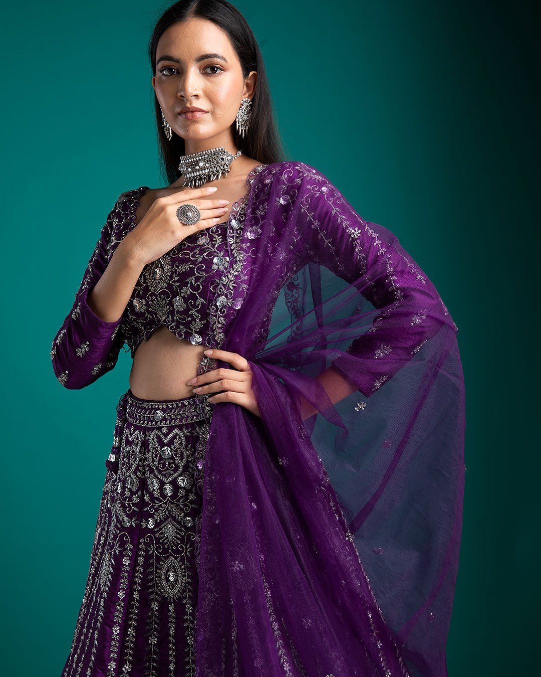 Deep purple Lehenga Set - Mokshaa