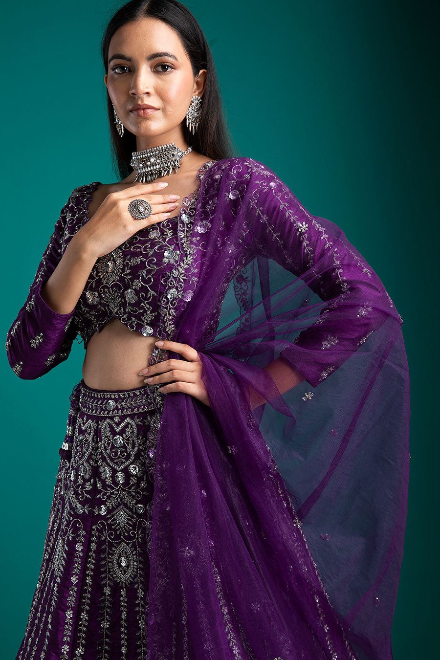 Deep purple Lehenga Set - Mokshaa