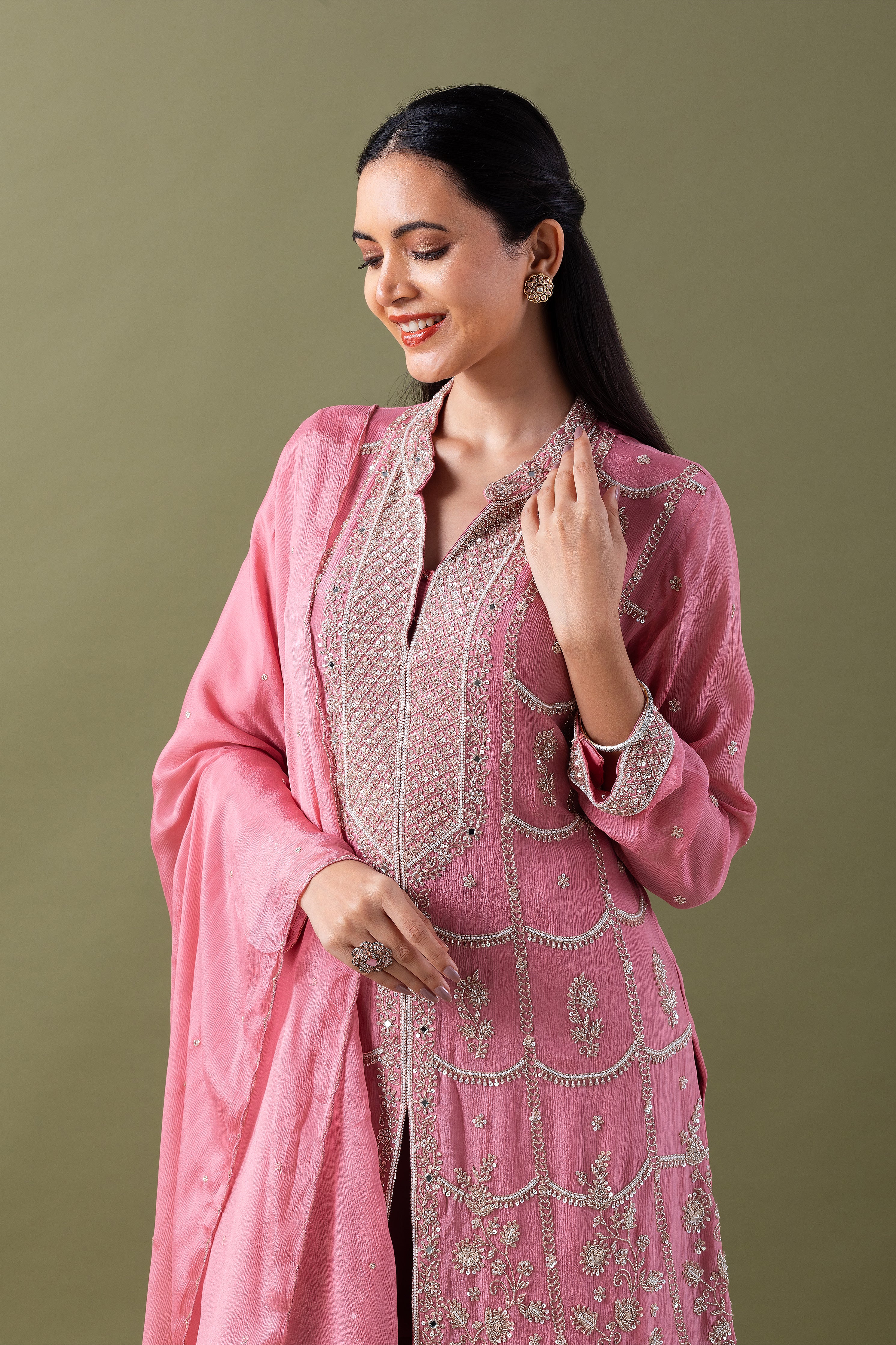 Rose Pink Embriodred Sharara Set