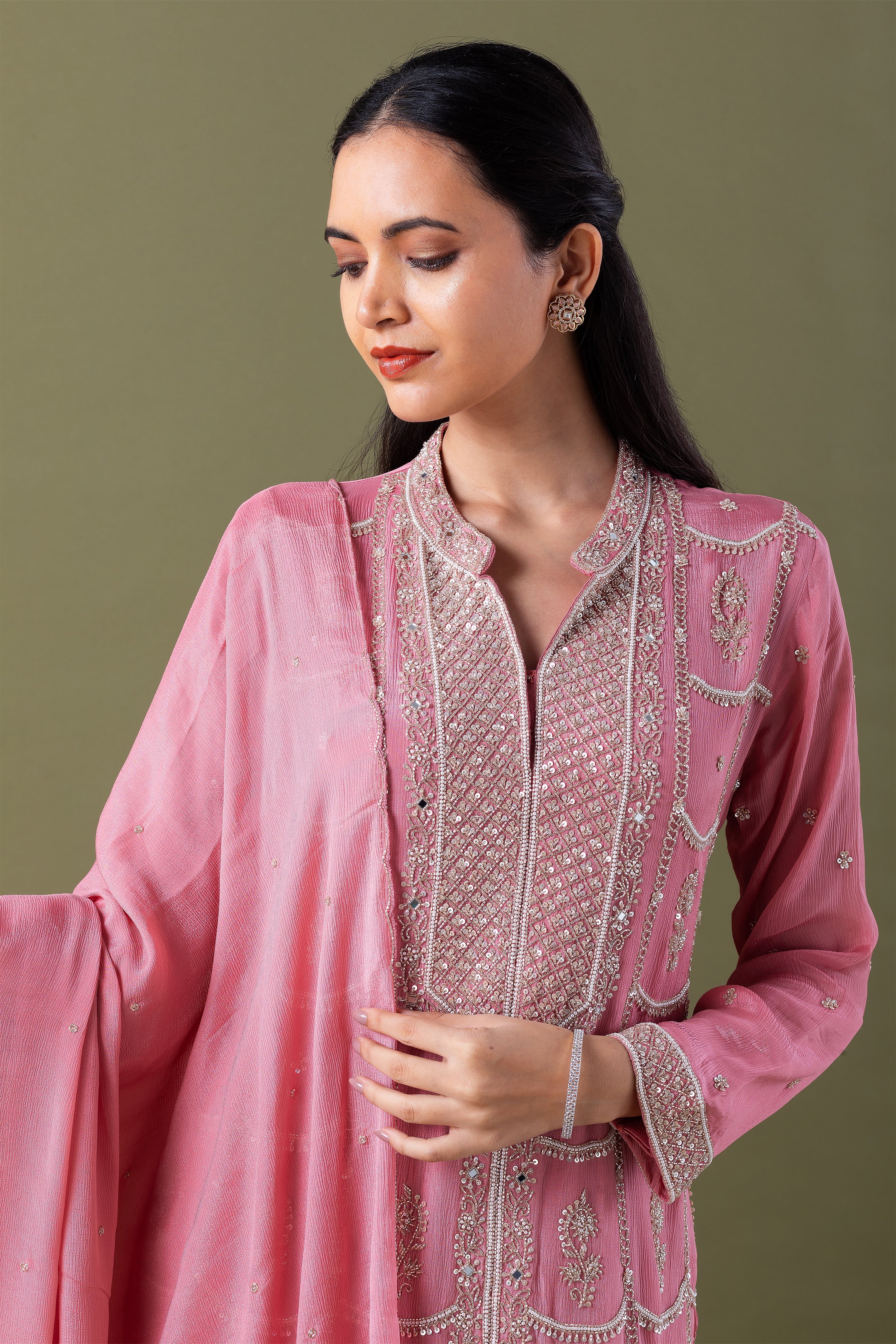 Rose Pink Embriodred Sharara Set