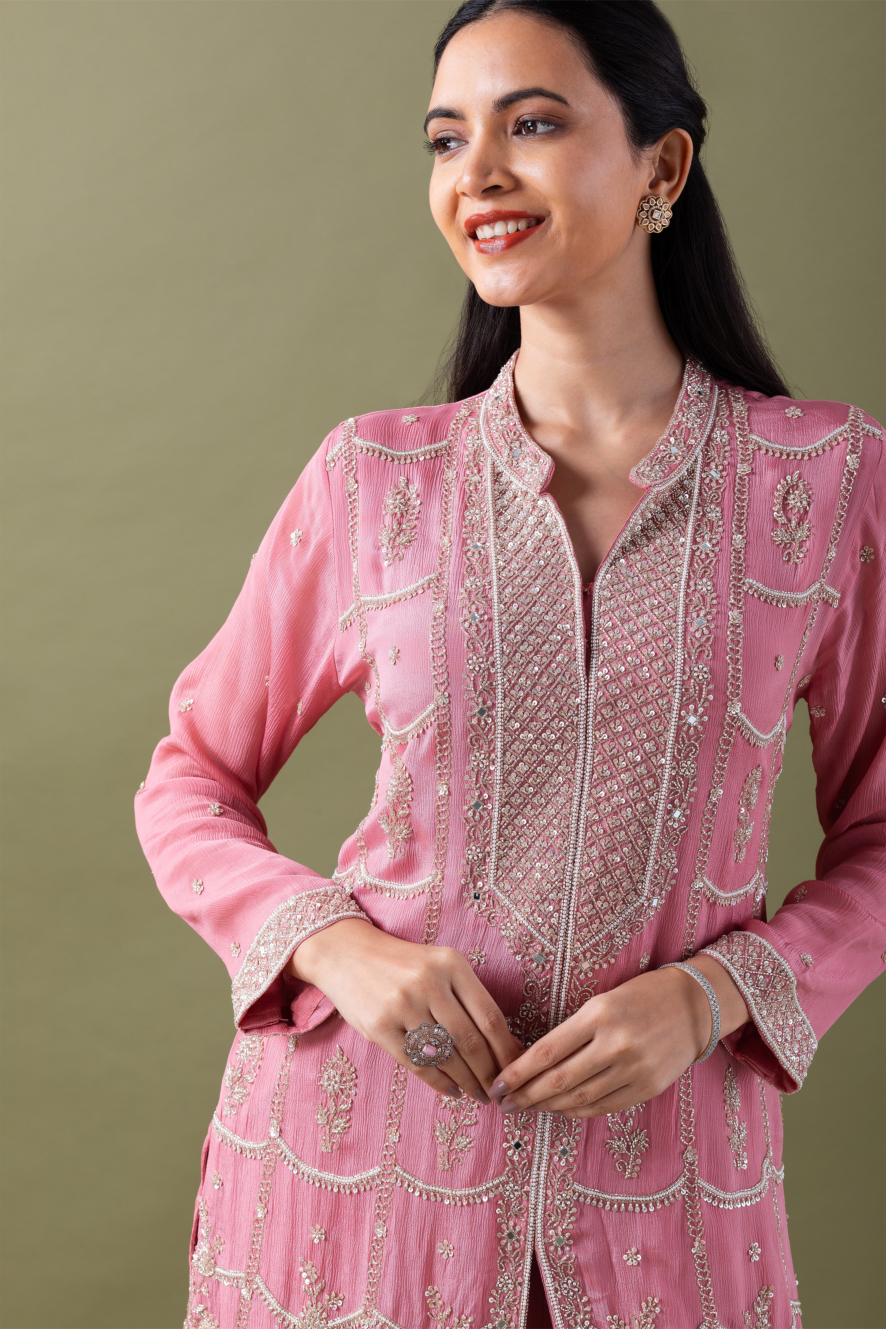 Rose Pink Embriodred Sharara Set - Mokshaa