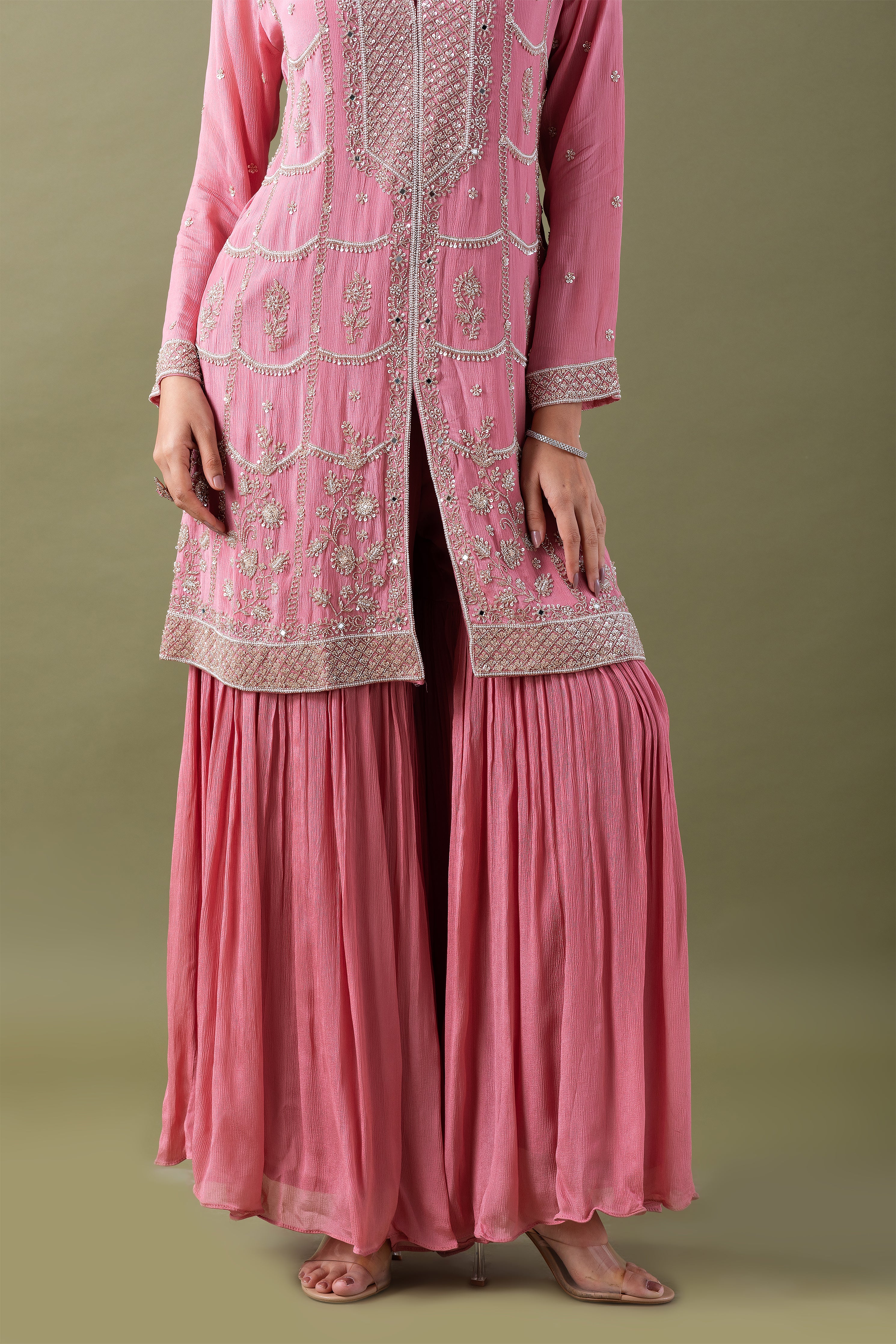 Rose Pink Embriodred Sharara Set - Mokshaa