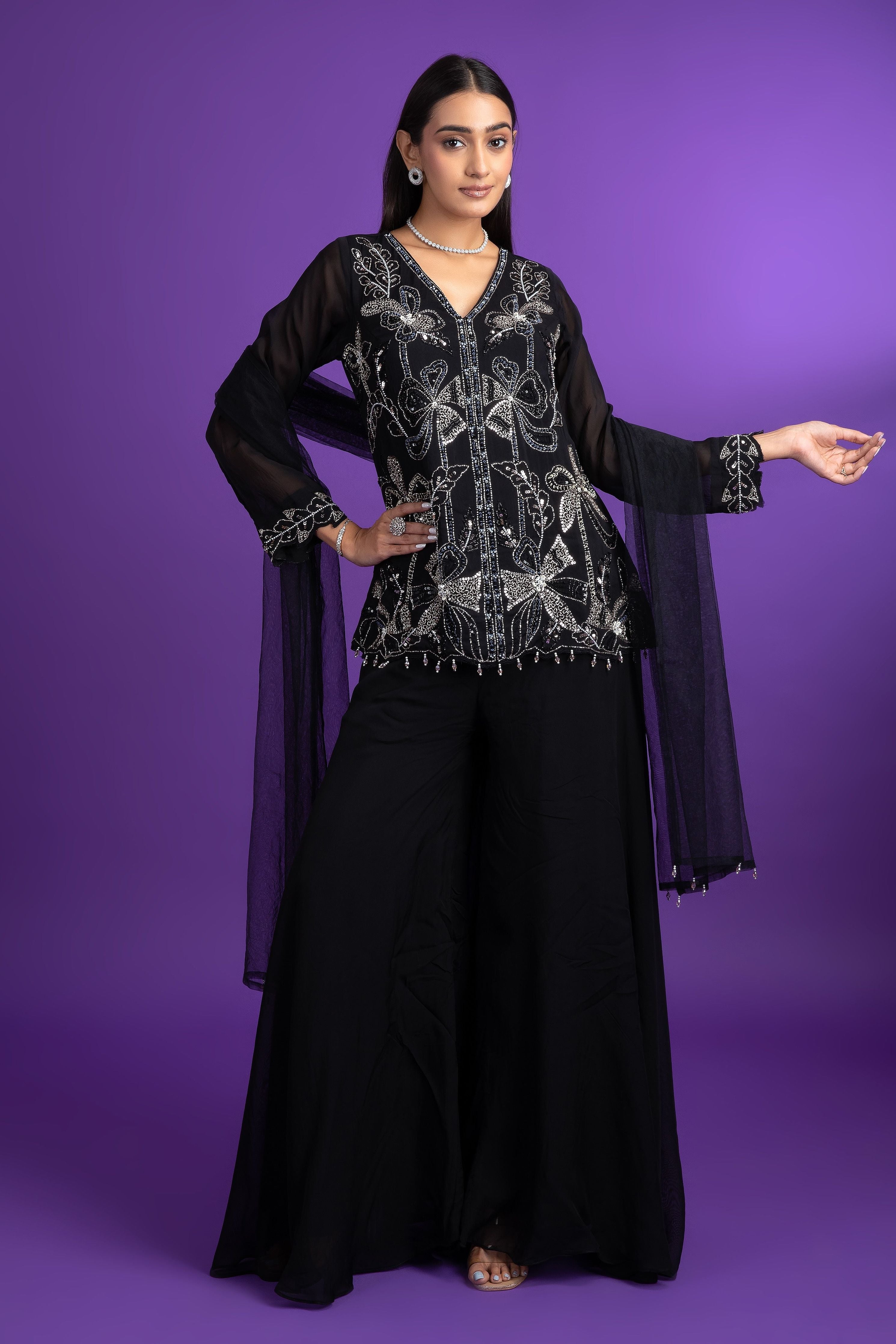 Black Organza Palazzo Set - Mokshaa