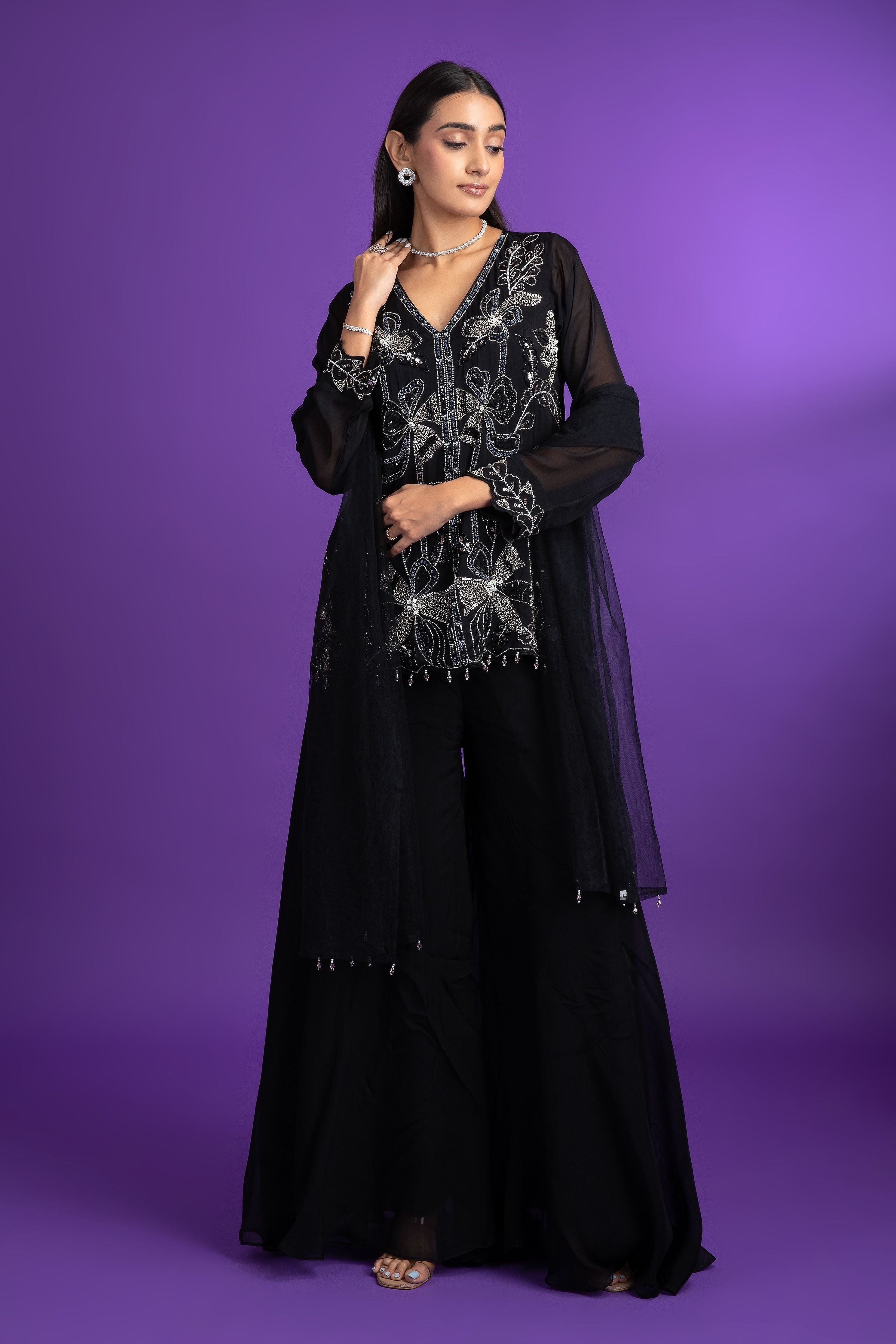 Black Organza Palazzo Set - Mokshaa