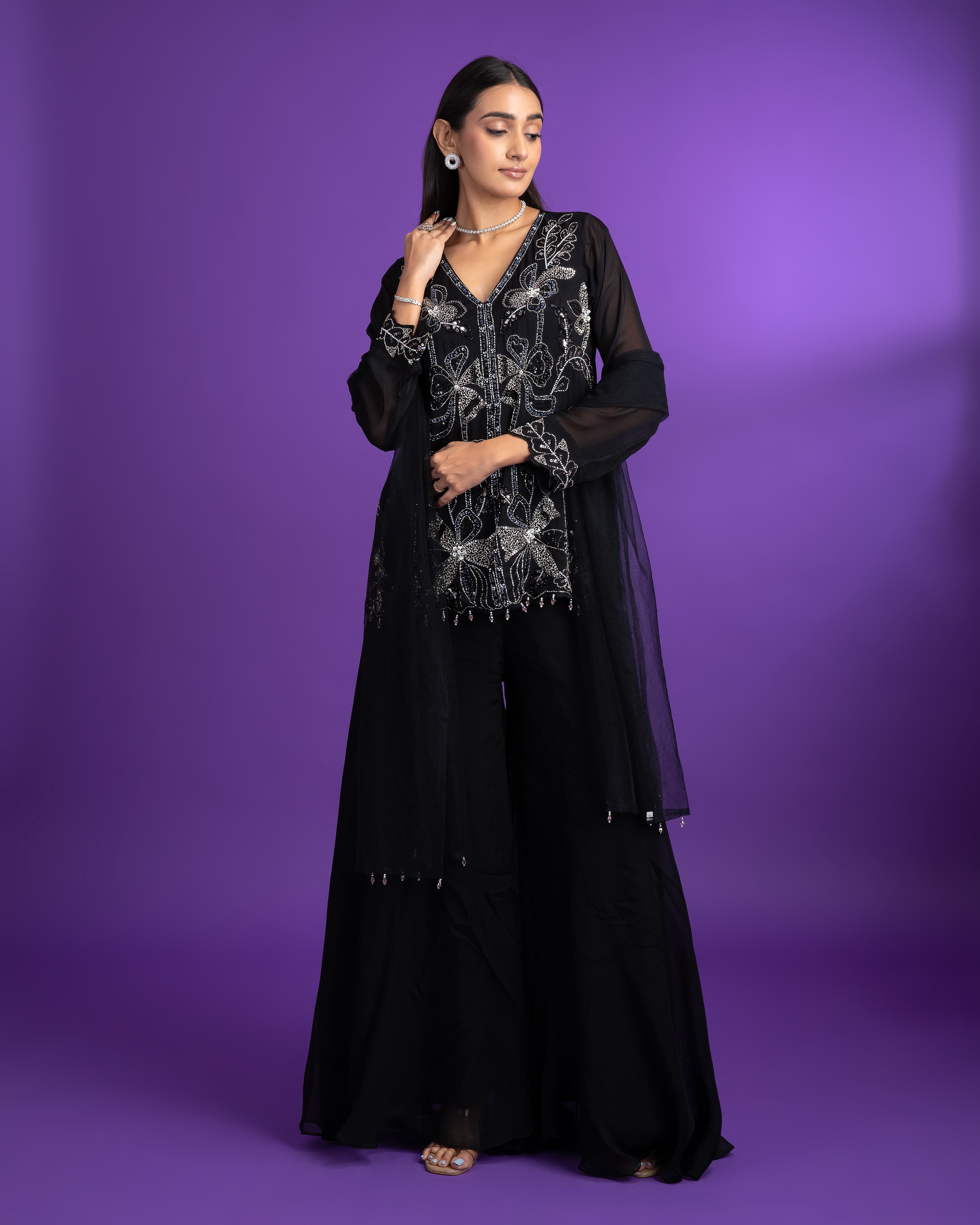 Black Organza Palazzo Set - Mokshaa