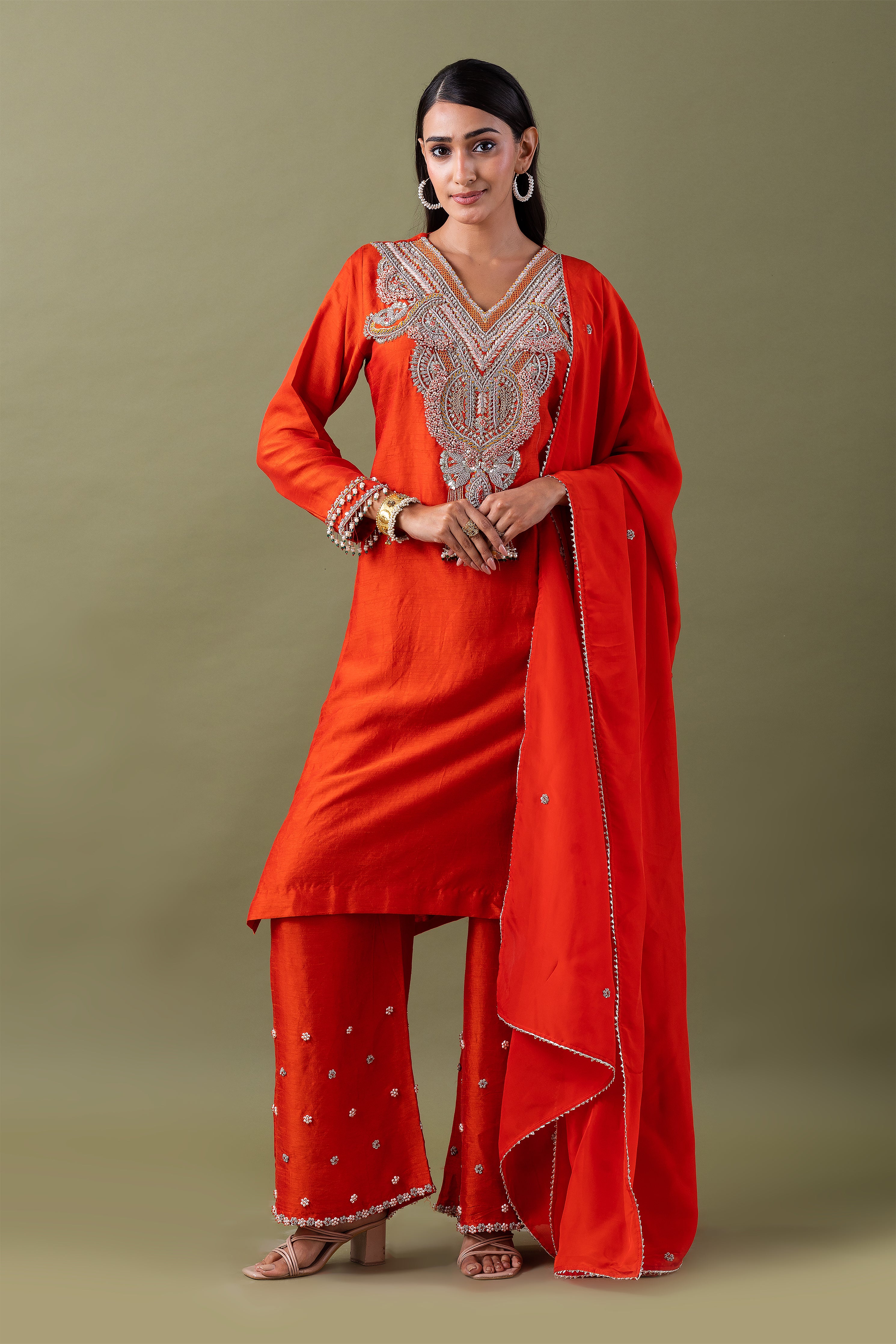 Orange Silk Kurta Set - Mokshaa