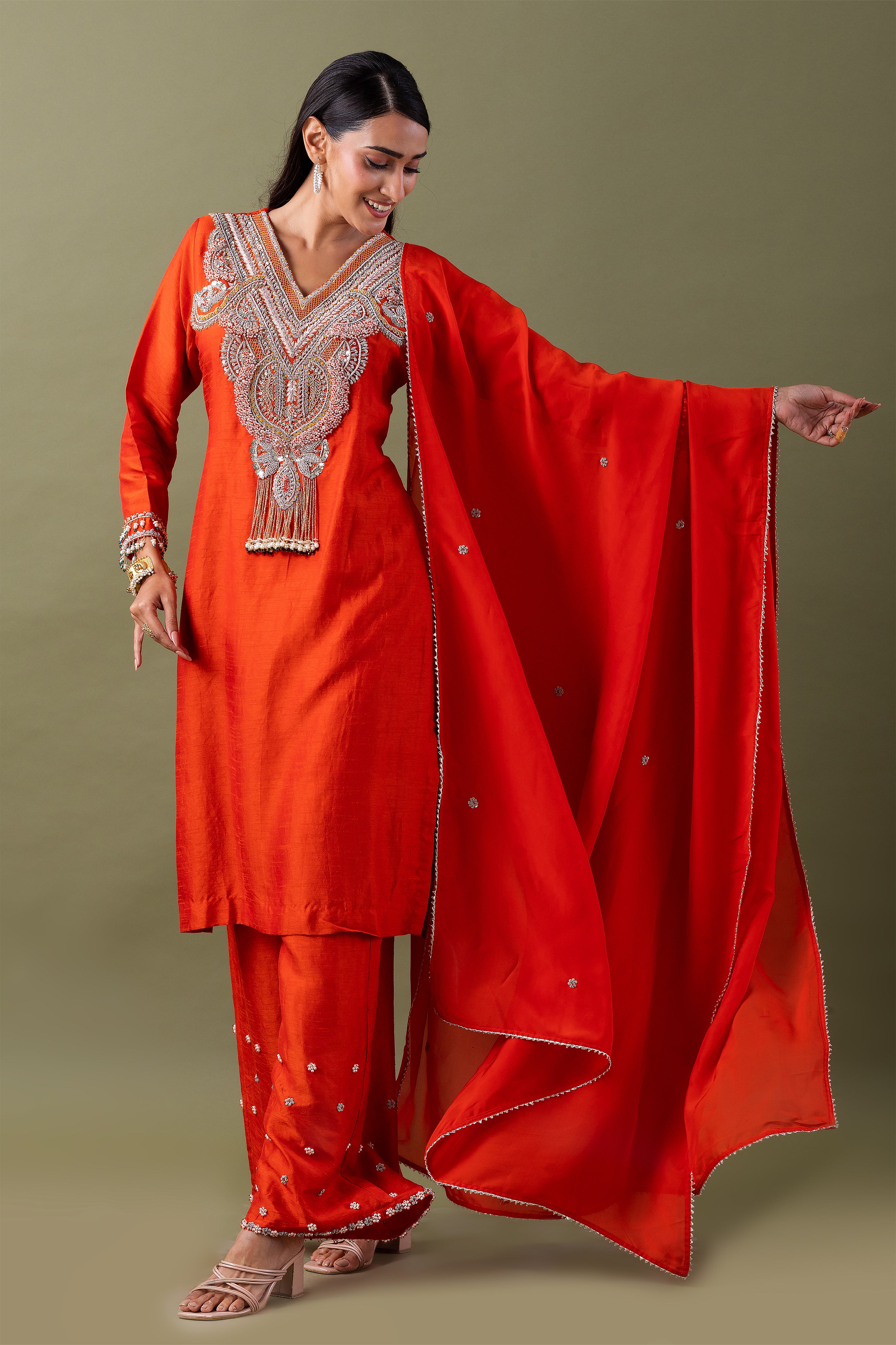 Orange Silk Kurta Set - Mokshaa