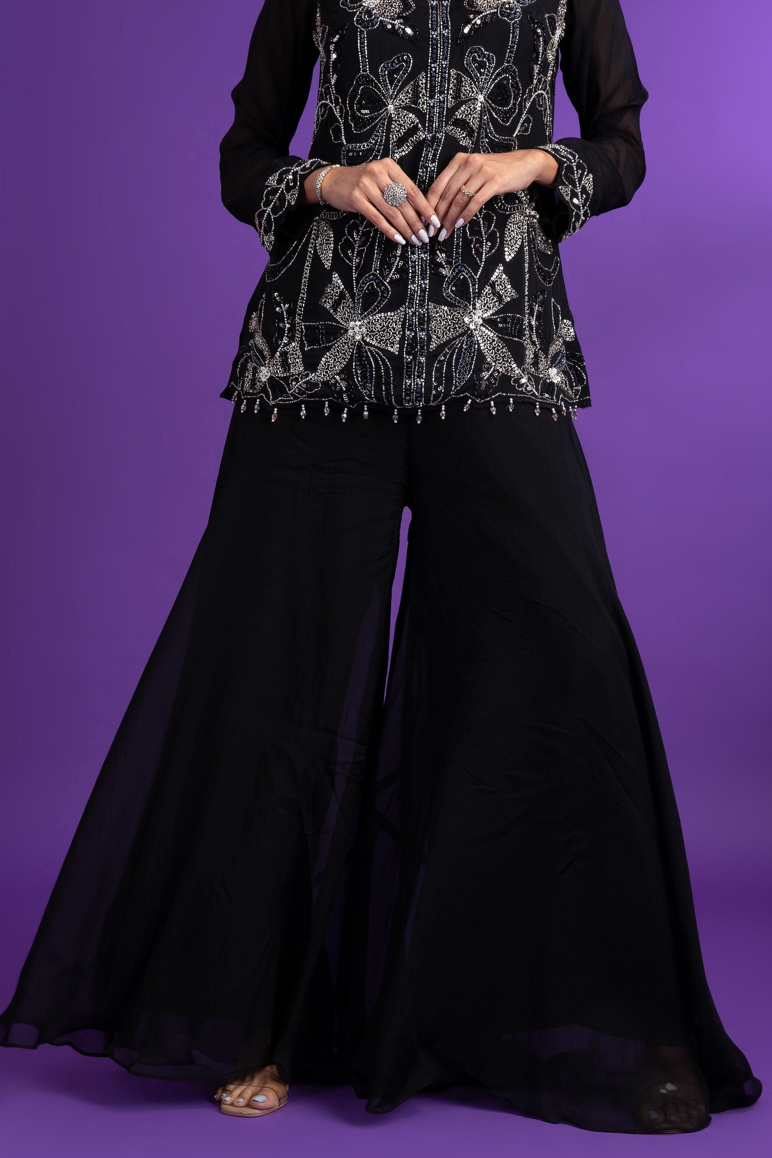 Black Organza Palazzo Set - Mokshaa