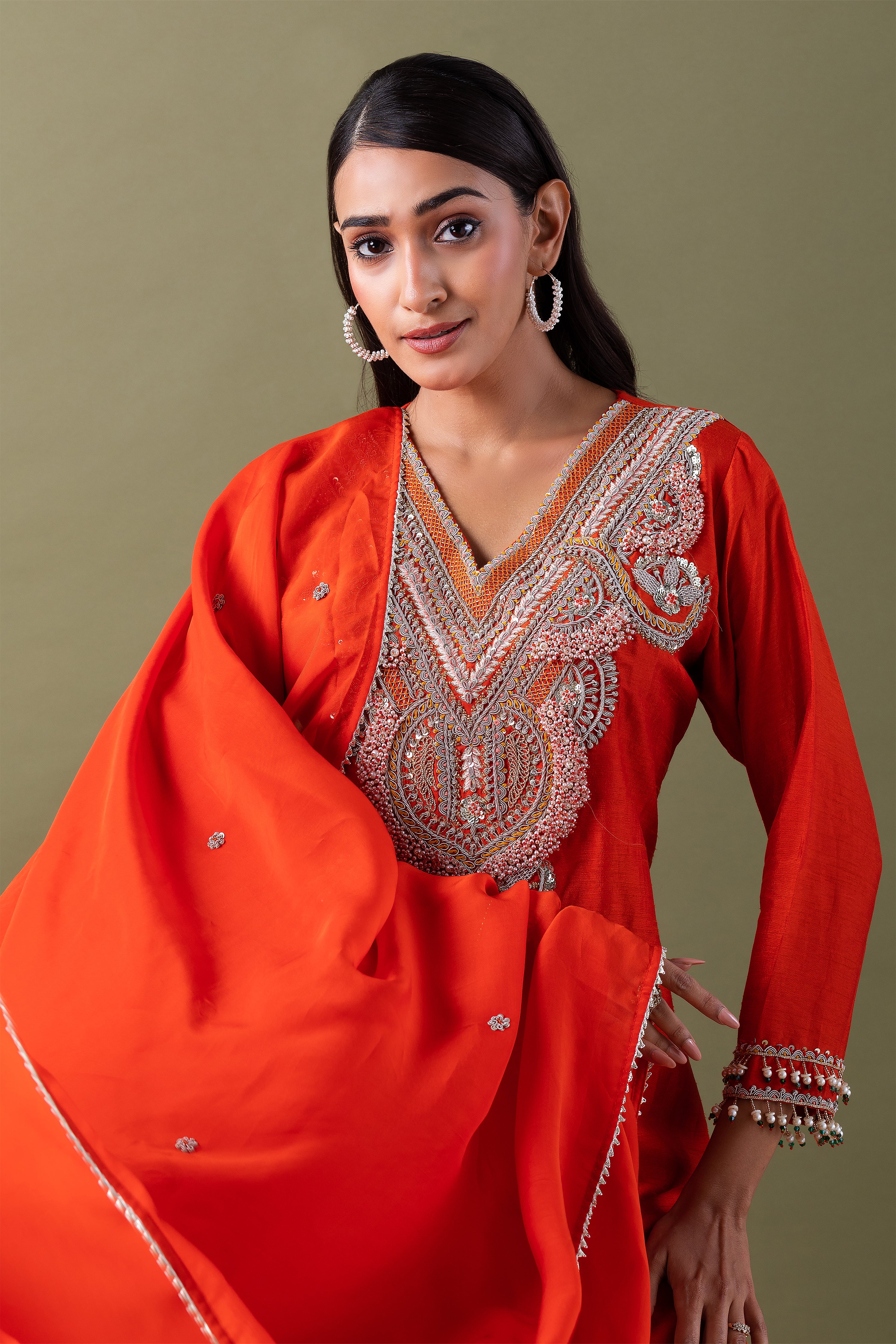 Orange Silk Kurta Set - Mokshaa