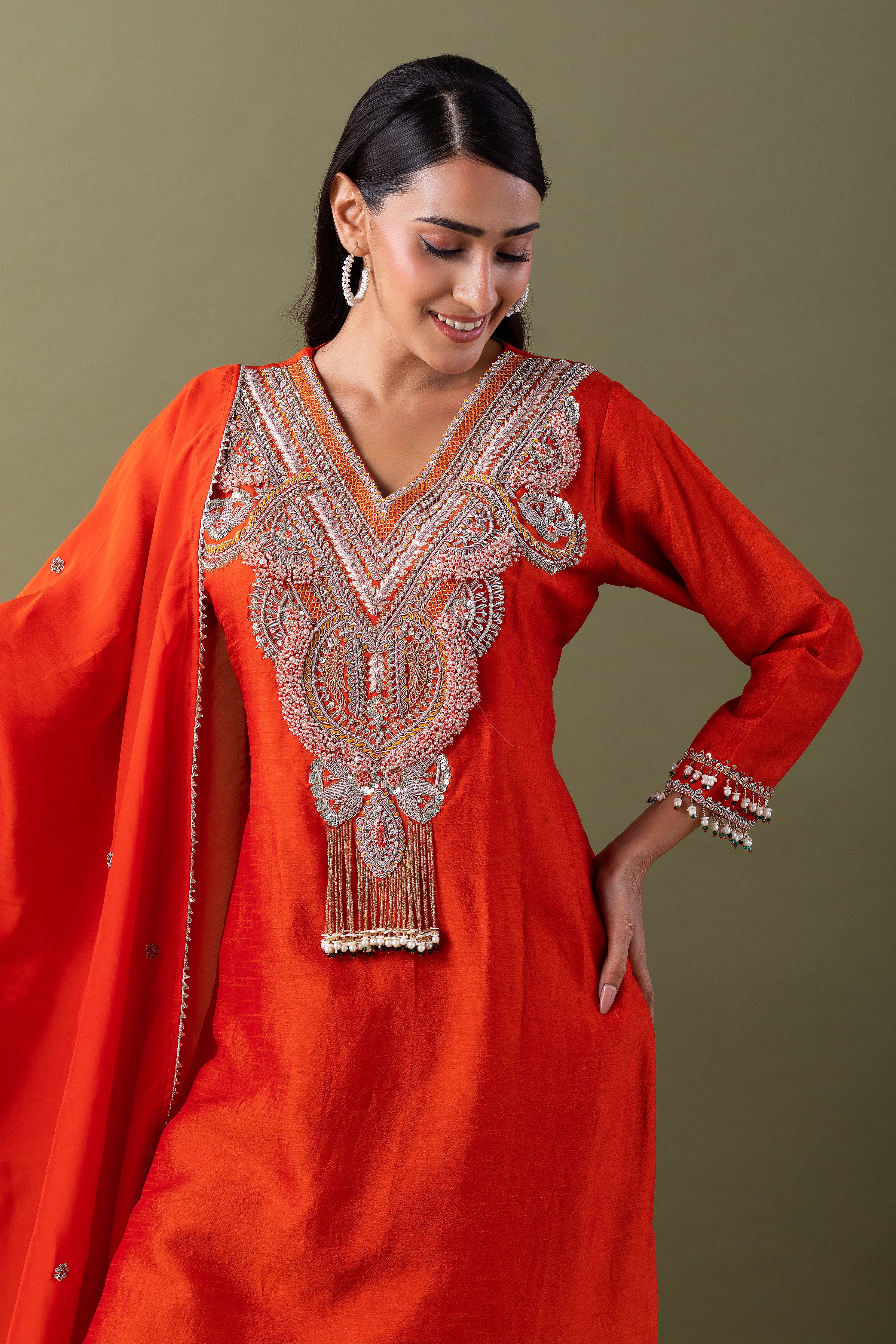 Orange Silk Kurta Set - Mokshaa