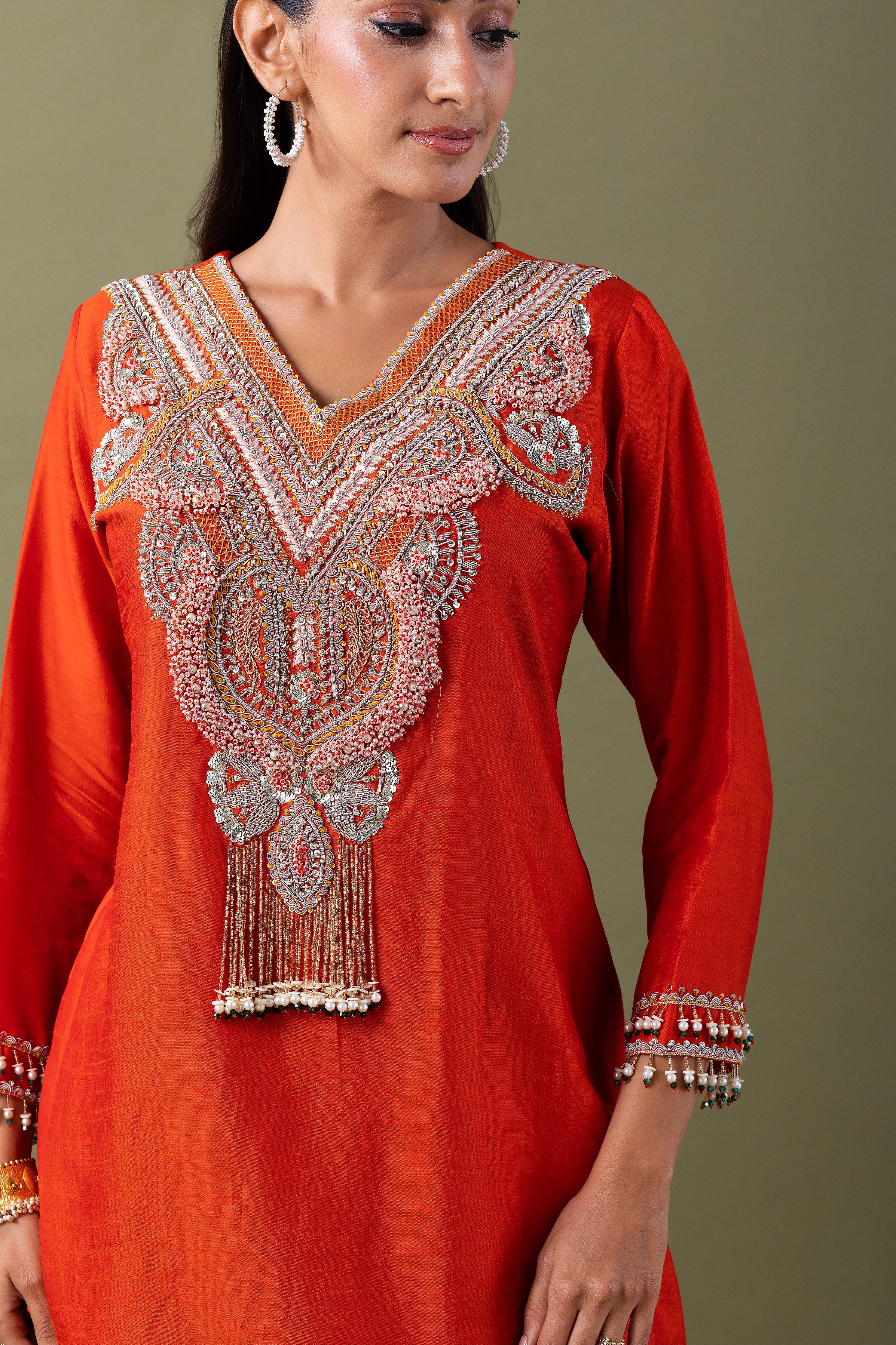 Orange Silk Kurta Set - Mokshaa