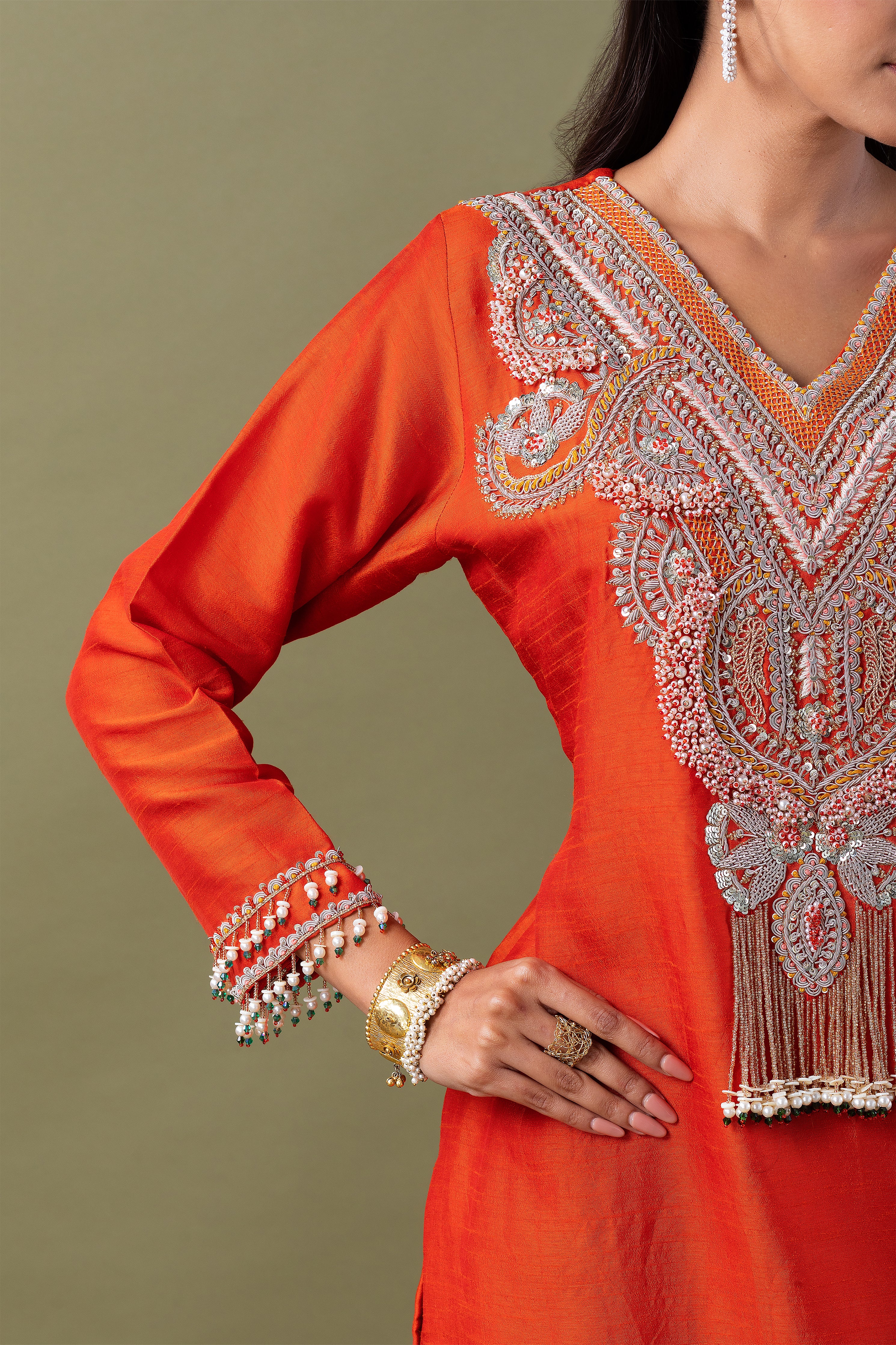 Orange Silk Kurta Set - Mokshaa