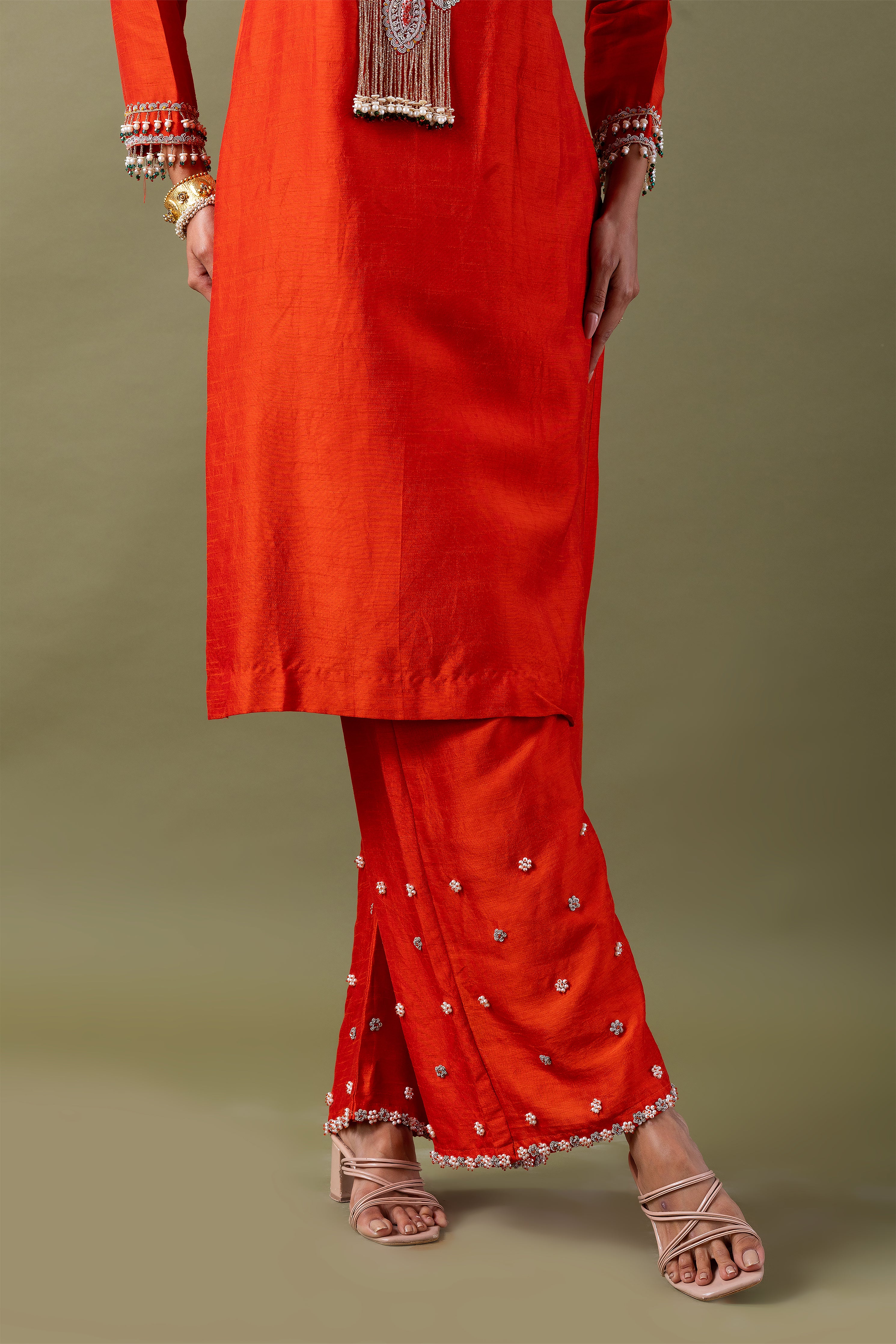 Orange Silk Kurta Set - Mokshaa