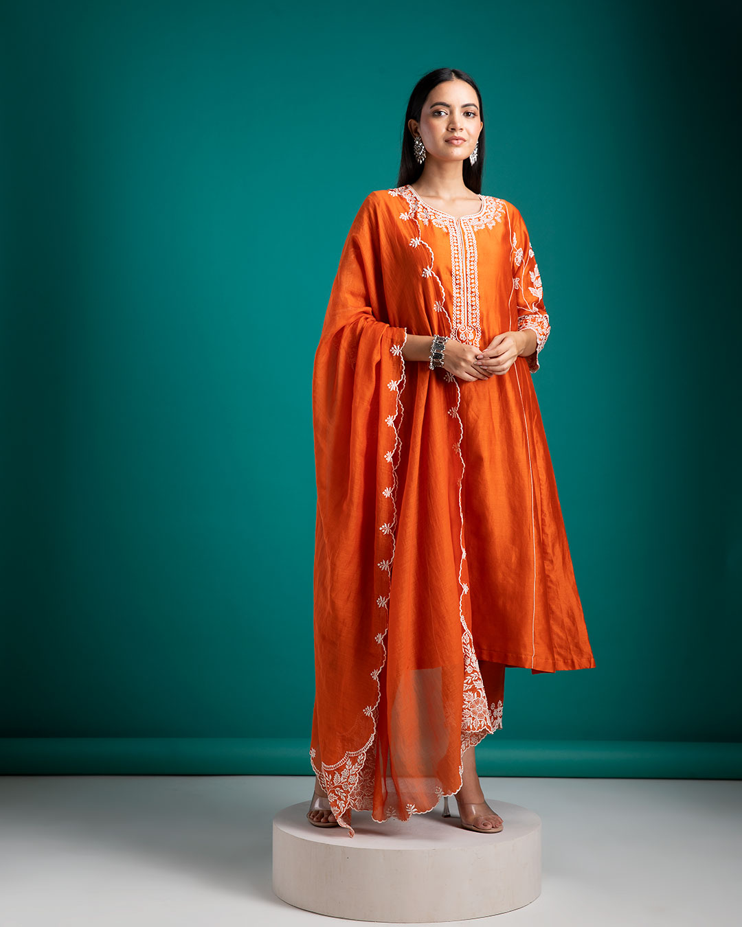 Orange Kurta Set with Dupatta - Mokshaa