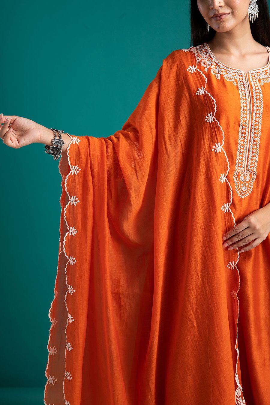 Orange Kurta Set with Dupatta - Mokshaa