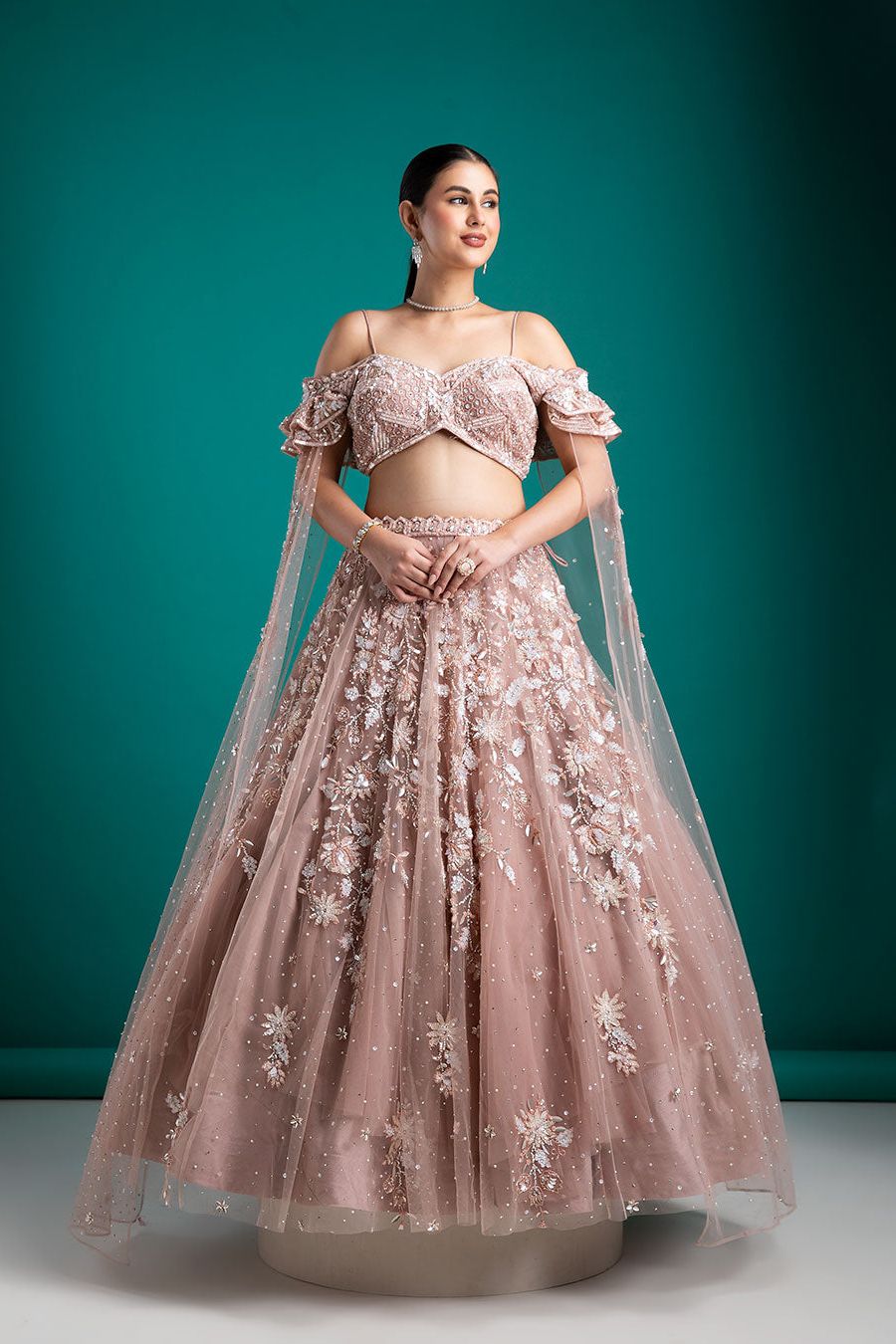 Blush Pink Embellished Lehenga Set - Mokshaa