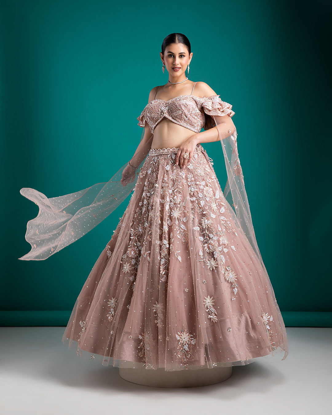 Blush Pink Embellished Lehenga Set - Mokshaa