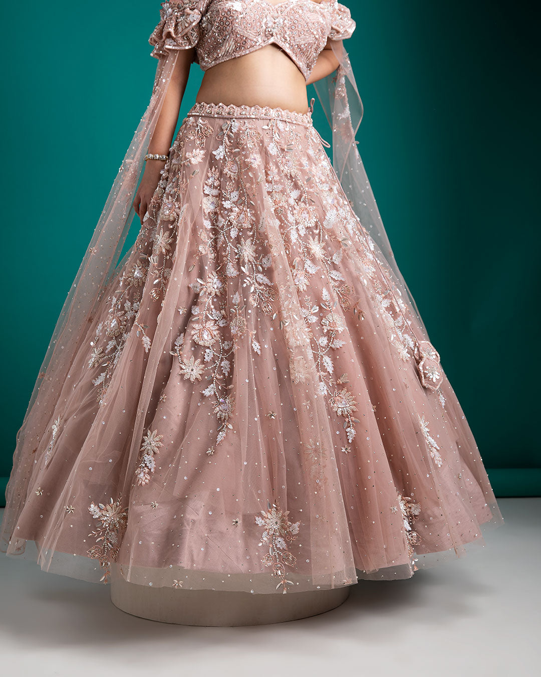 Blush Pink Embellished Lehenga Set - Mokshaa