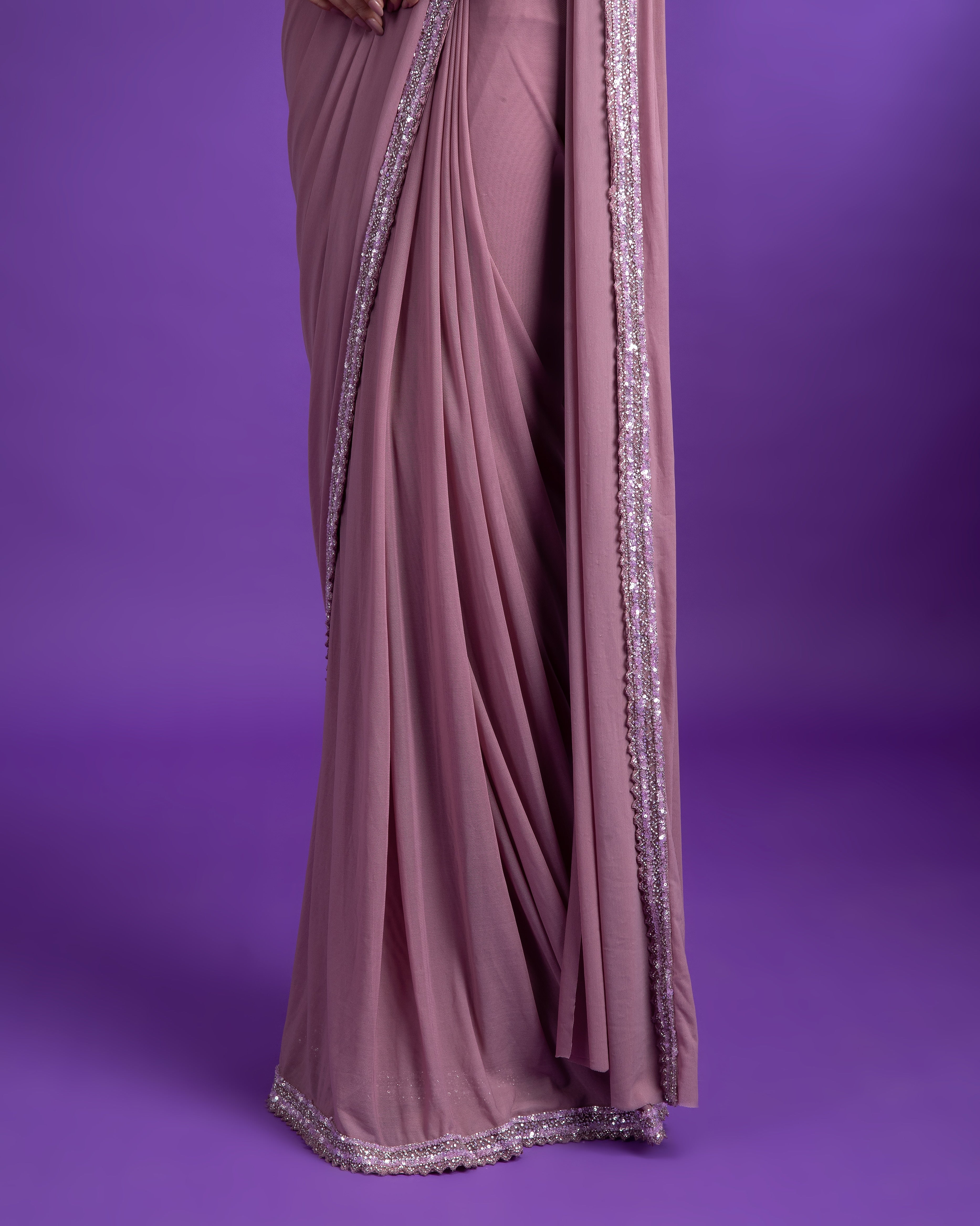 Lavender Net Drape Saree - Mokshaa