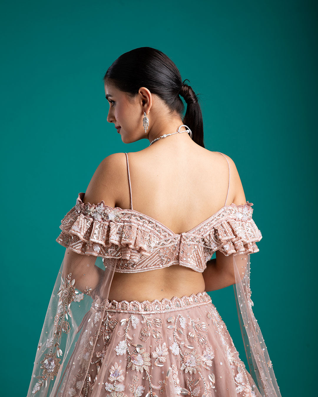 Blush Pink Embellished Lehenga Set - Mokshaa