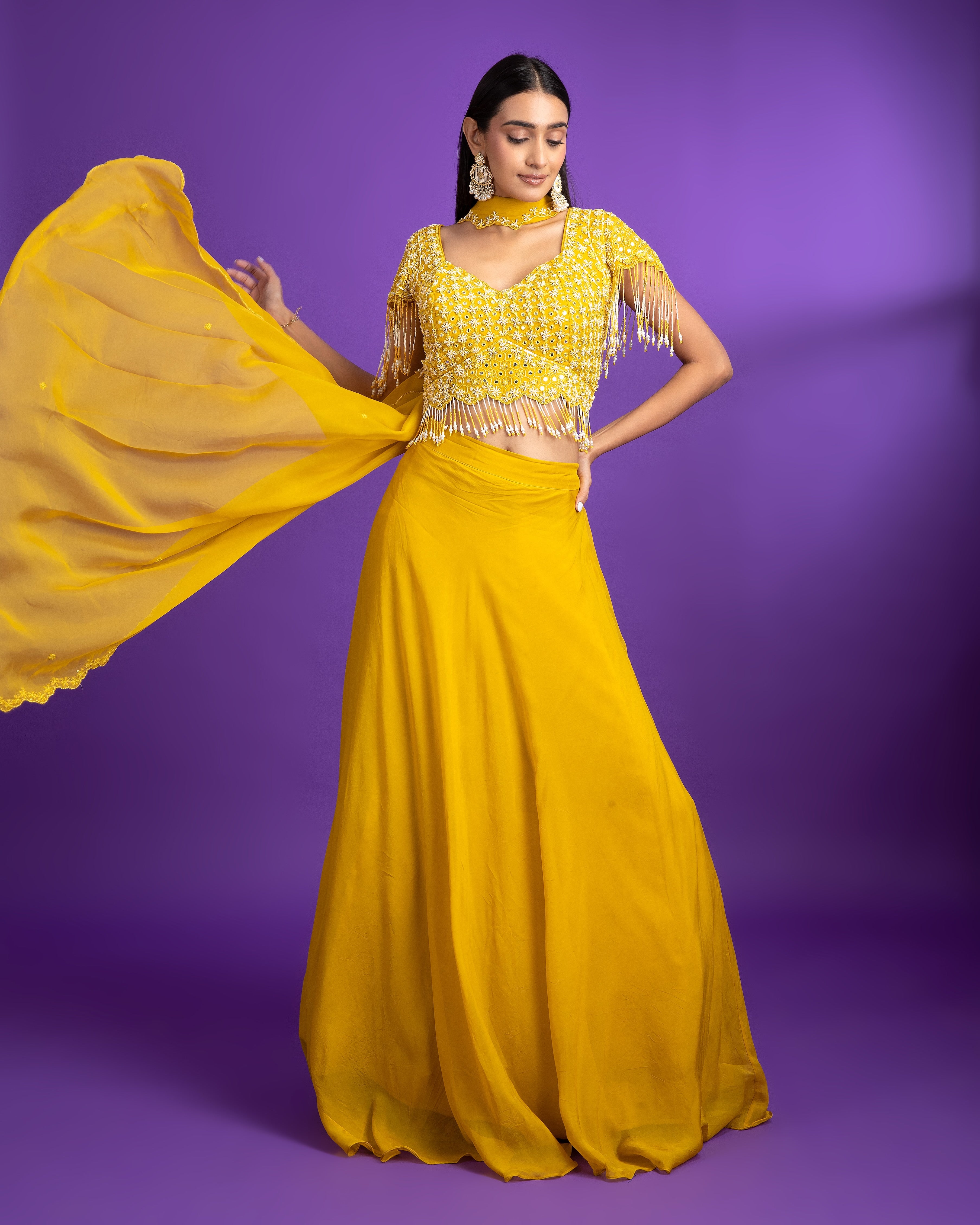 Yellow Organza lehenga - Mokshaa