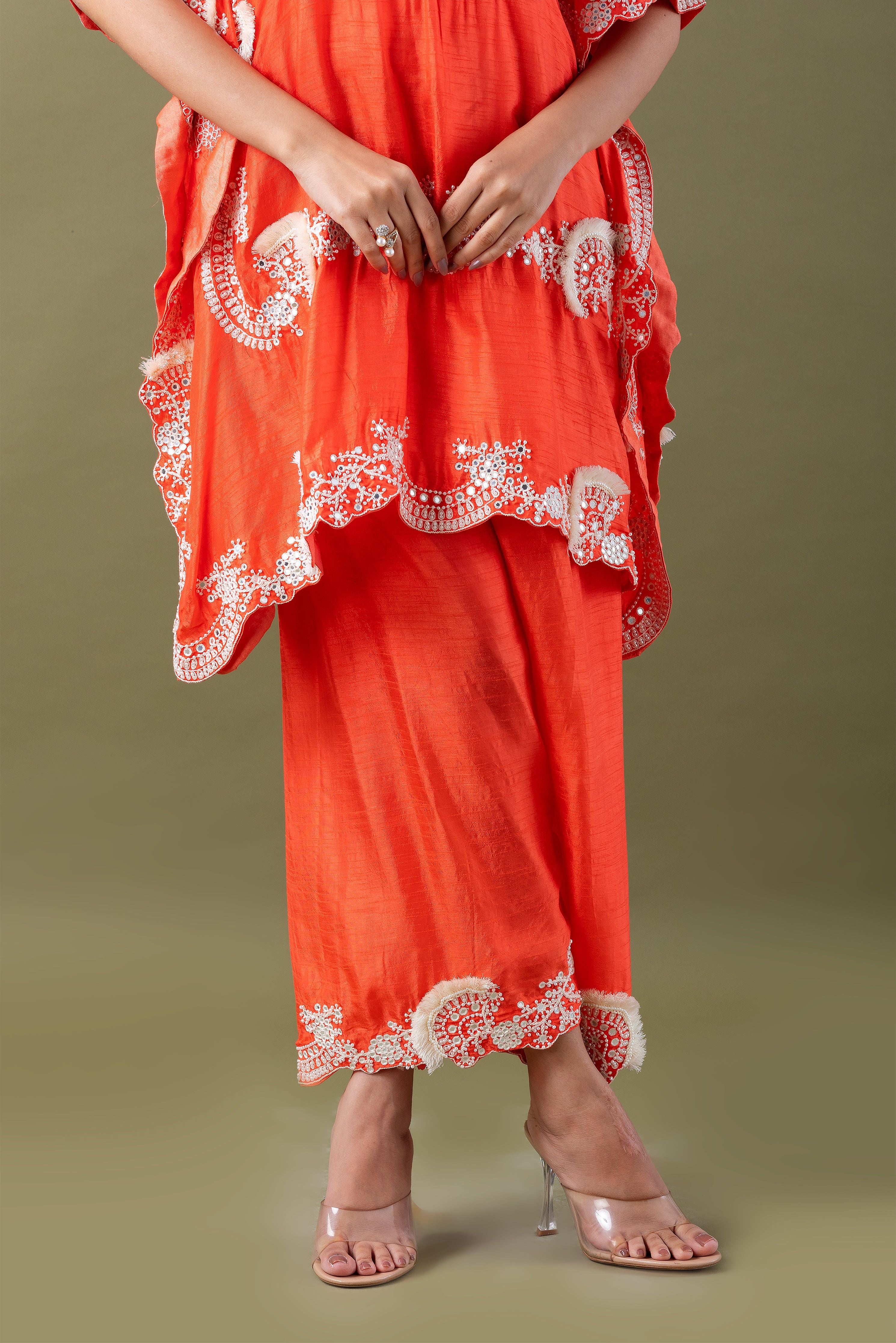 Coral Embriodred Kaftan Set - Mokshaa