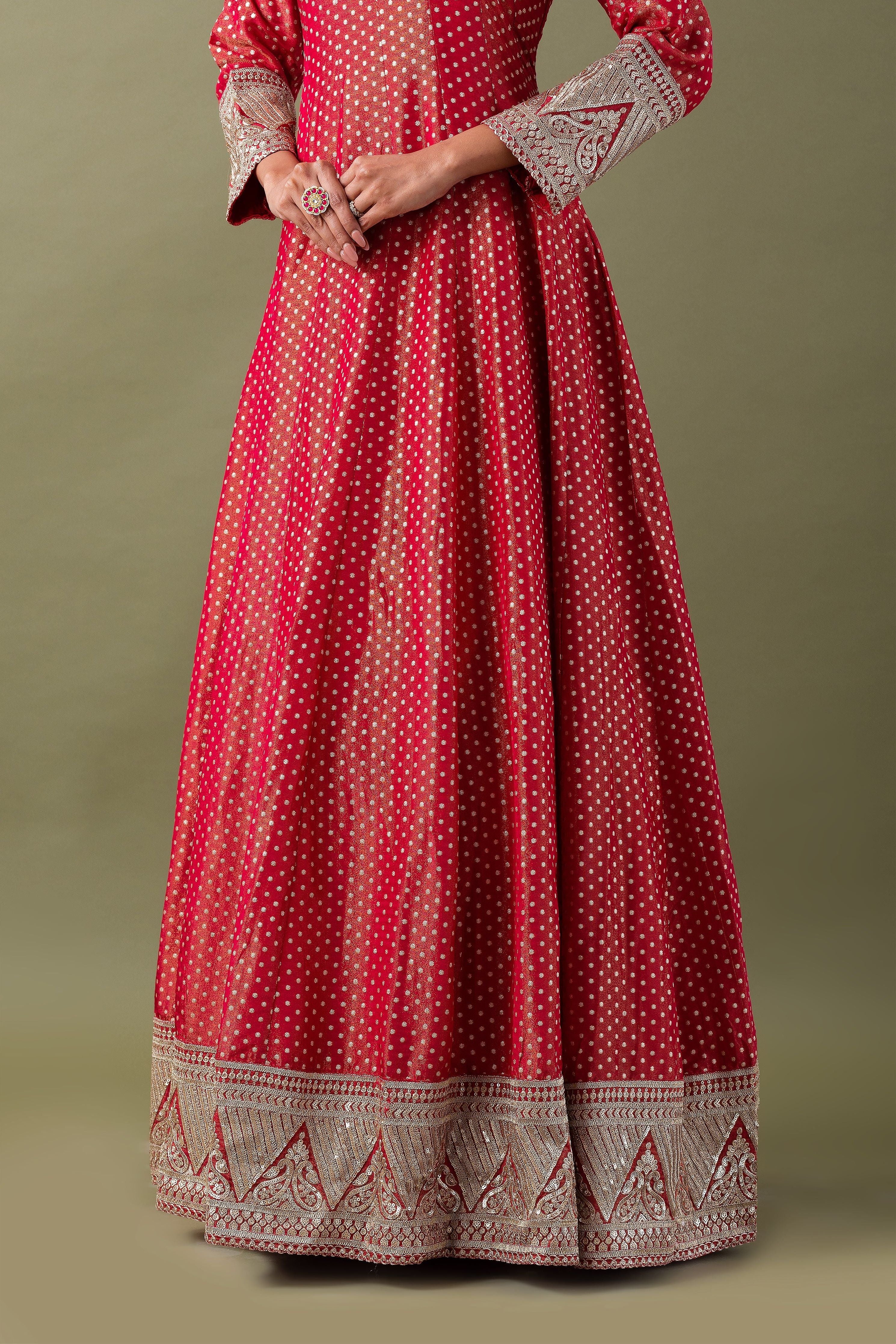 Red Bandhani Anarkali Set With Dupatta - Mokshaa