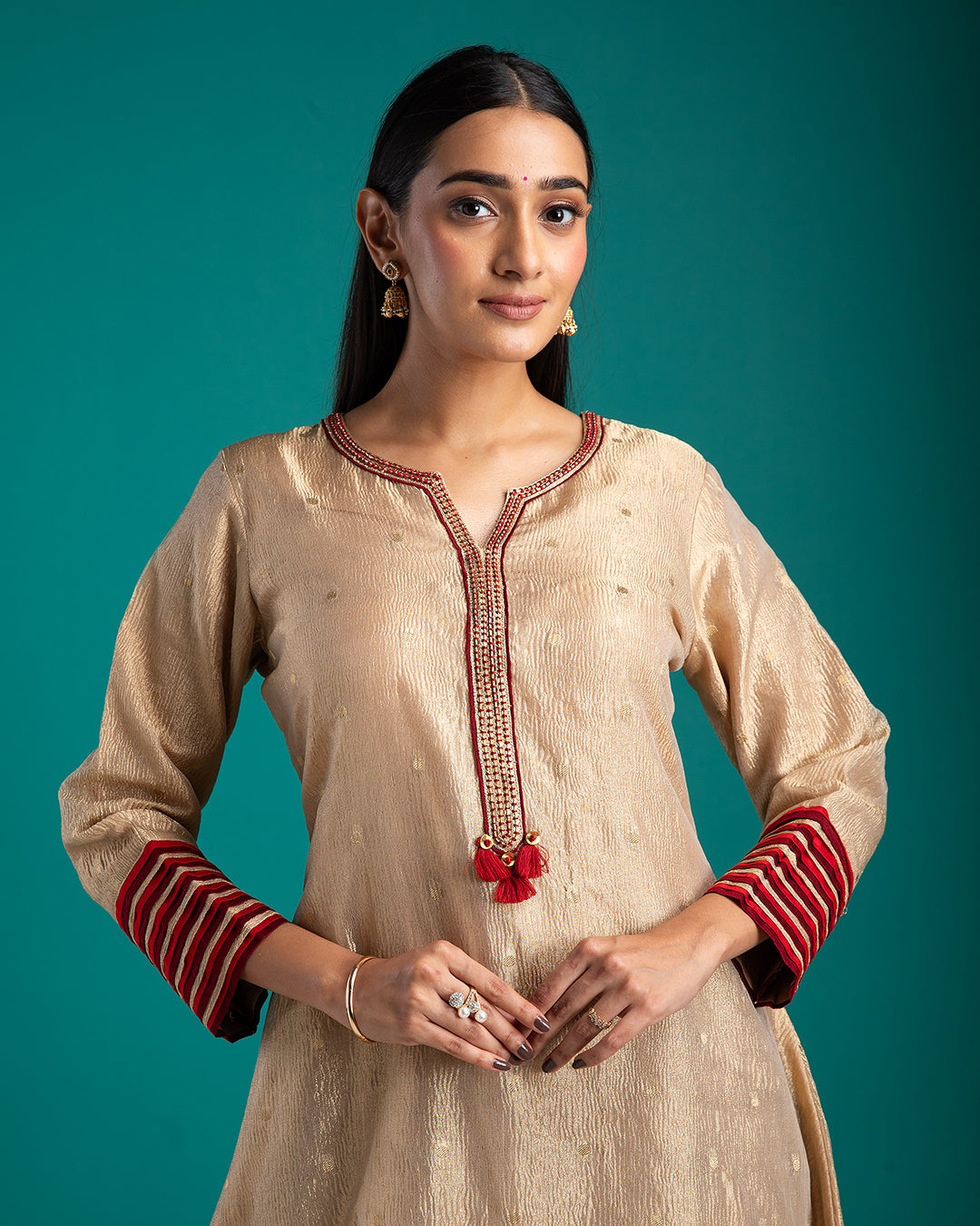 Gold Tissue Kurta Set - Mokshaa