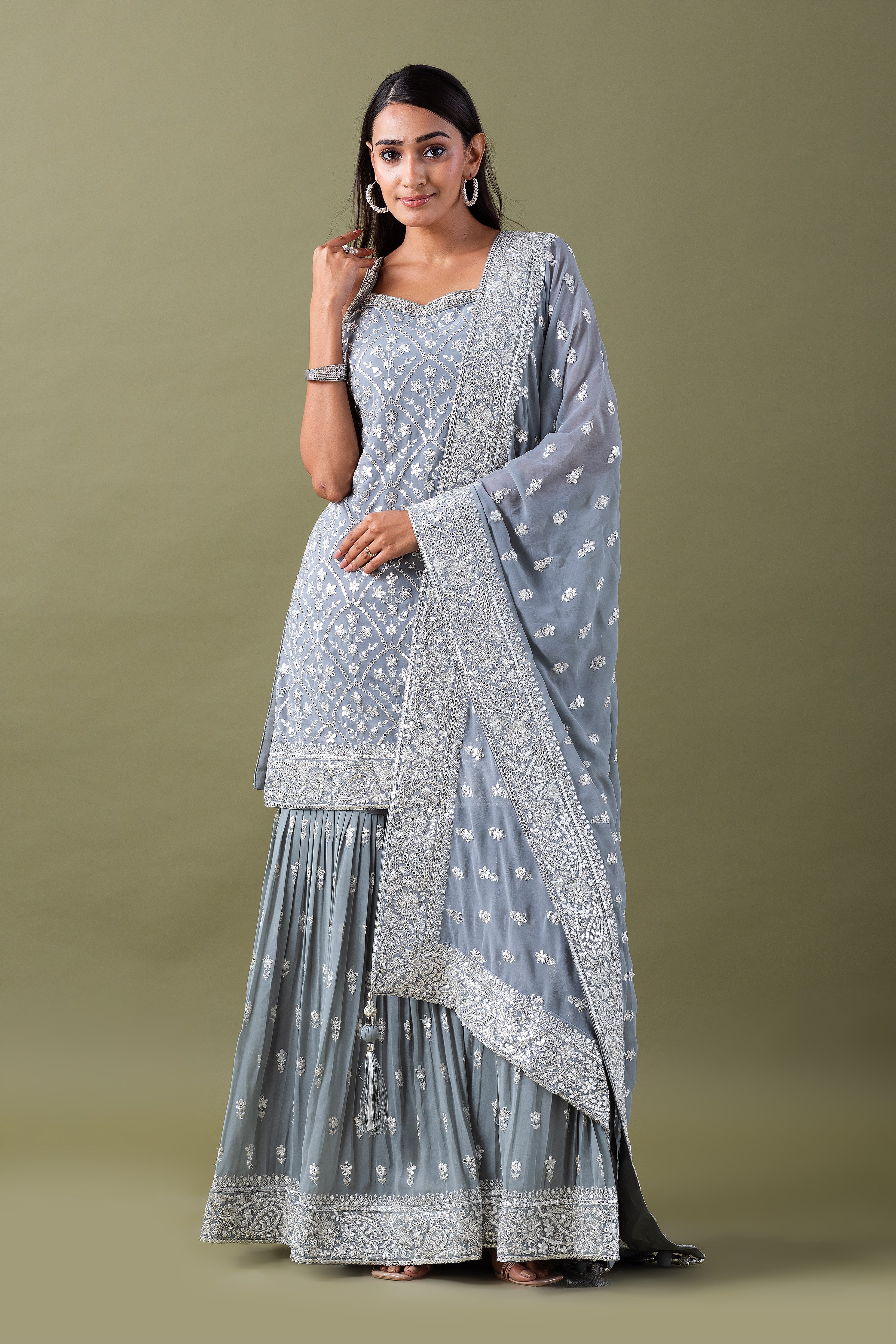 Steel Grey Sharara Set - Mokshaa