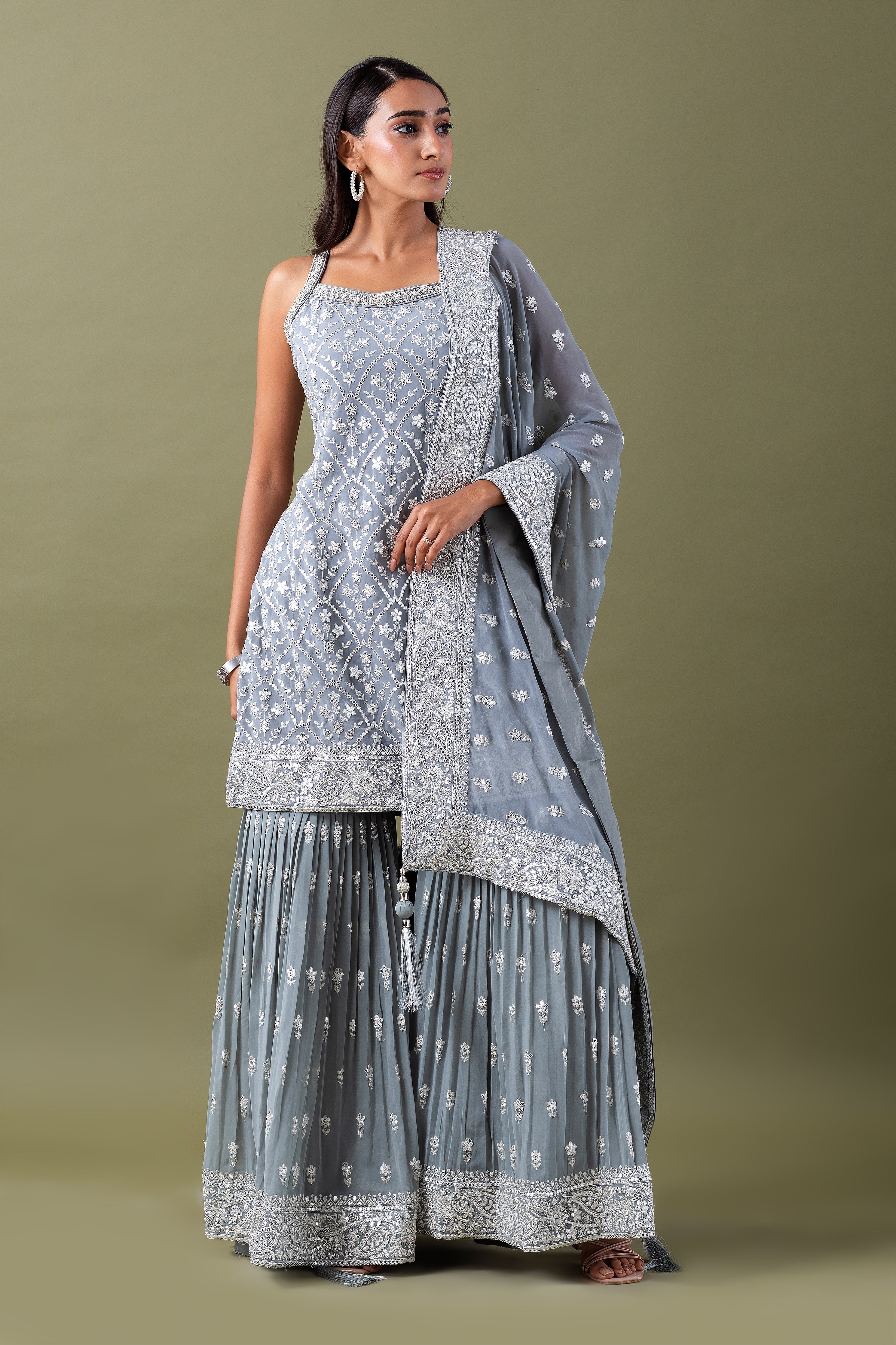 Steel Grey Sharara Set - Mokshaa