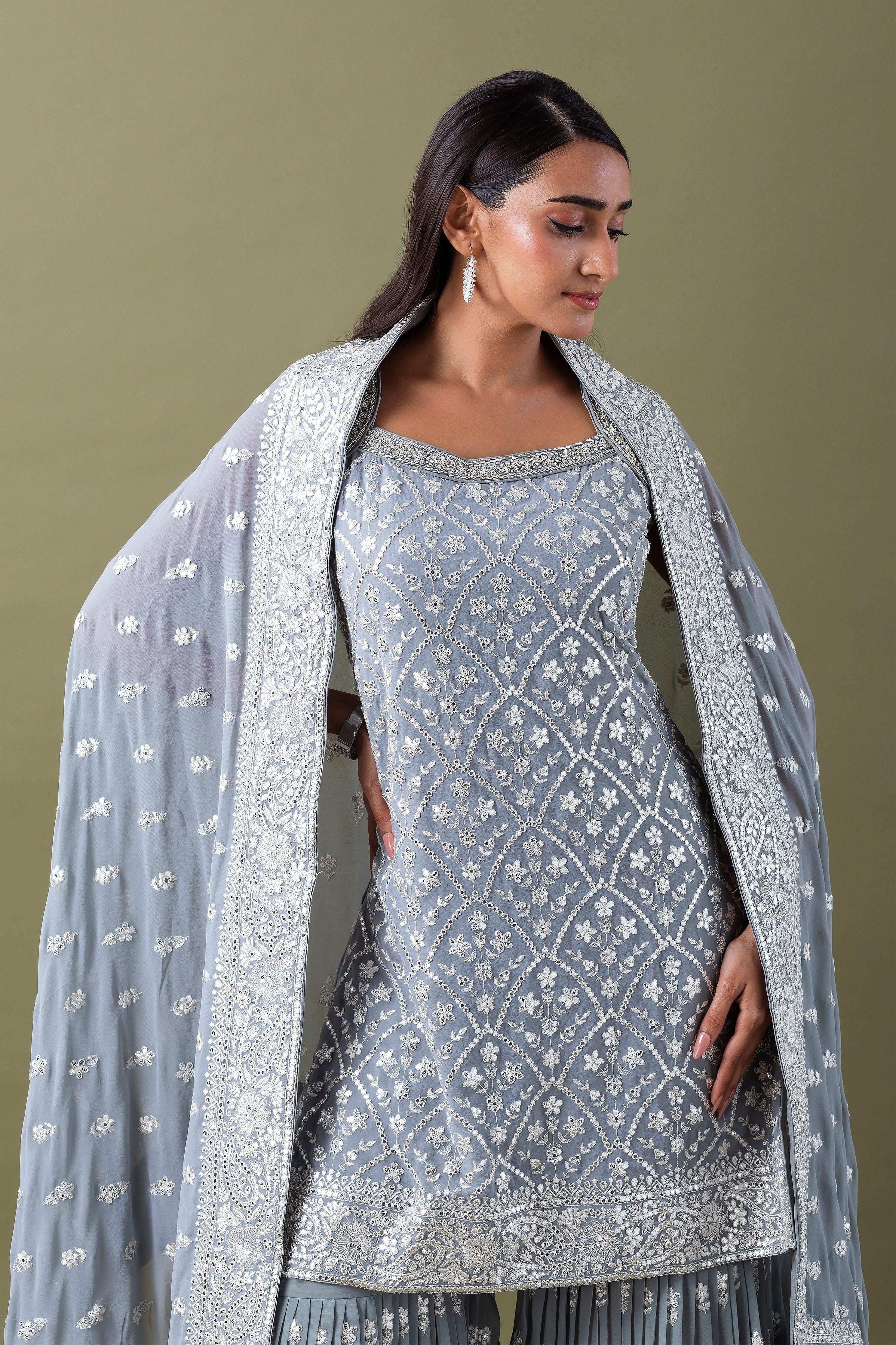 Steel Grey Sharara Set - Mokshaa