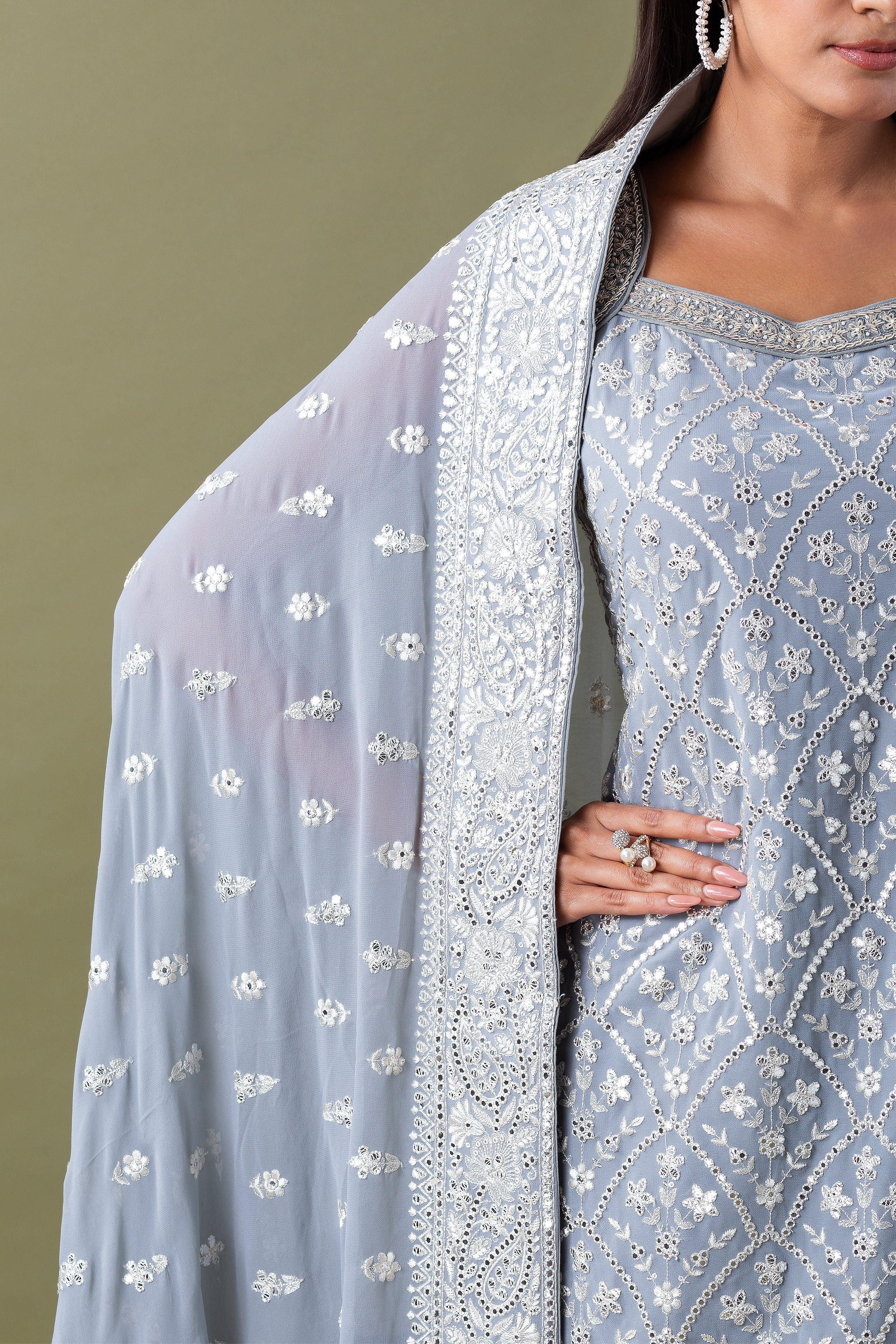 Steel Grey Sharara Set - Mokshaa
