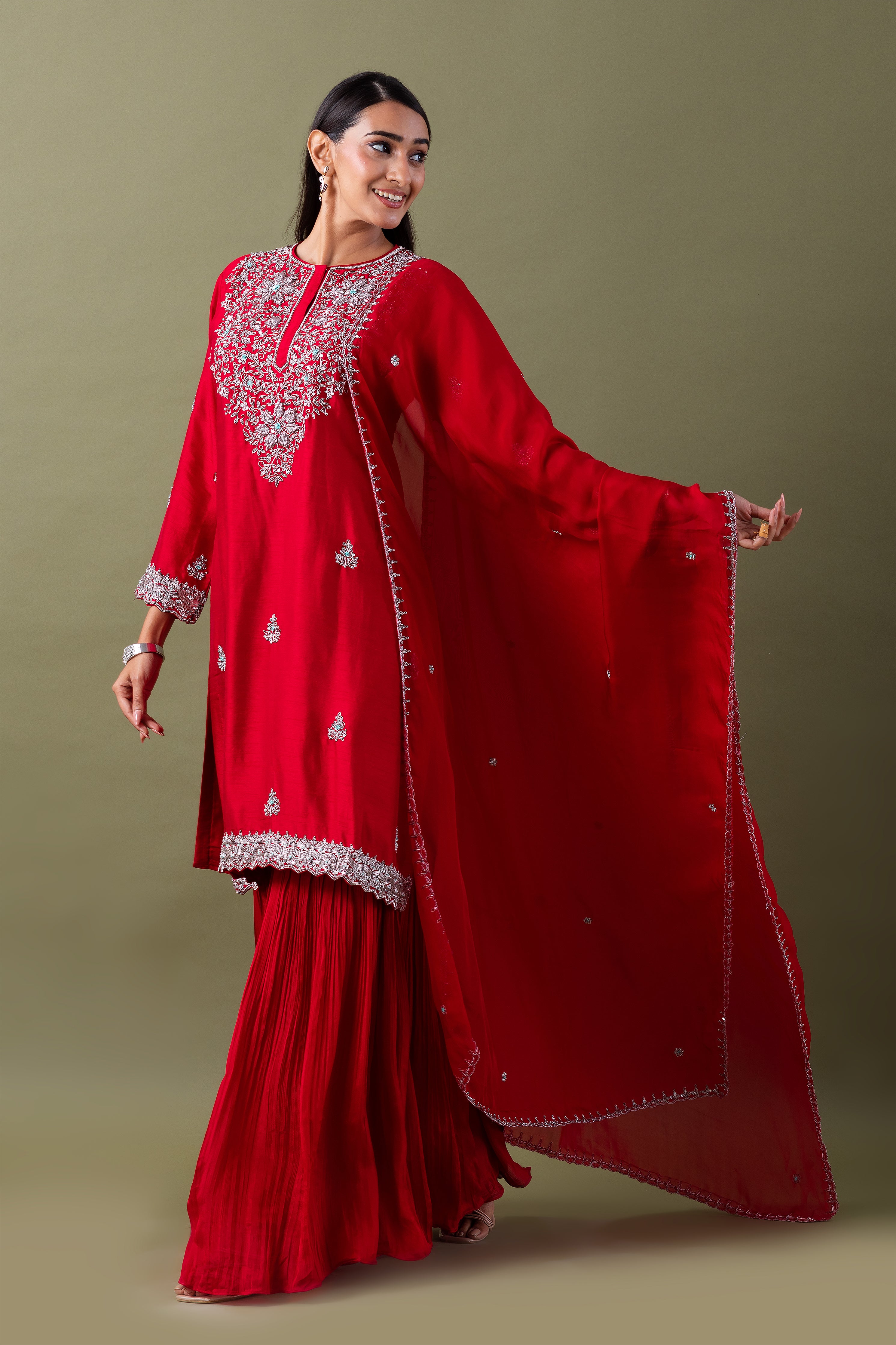 Vibrant Red Sharara Set