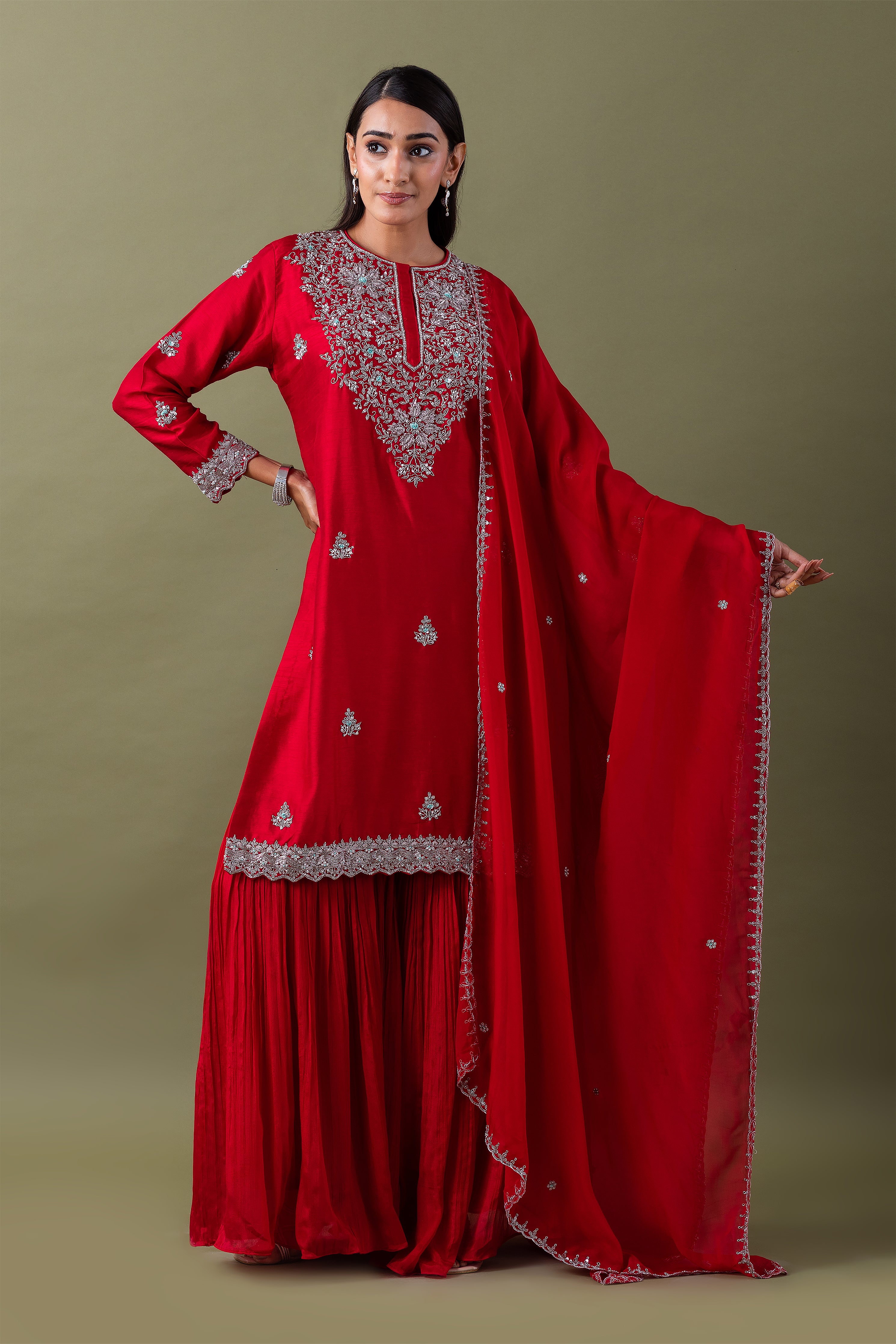 Vibrant Red Sharara Set - Mokshaa