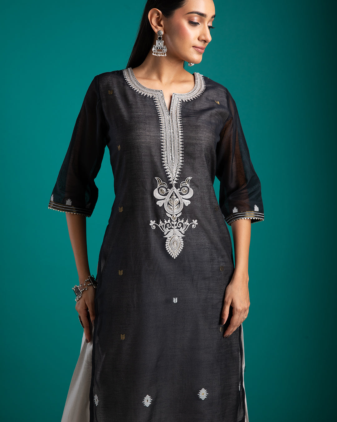 Black and White Kurta Set - Mokshaa