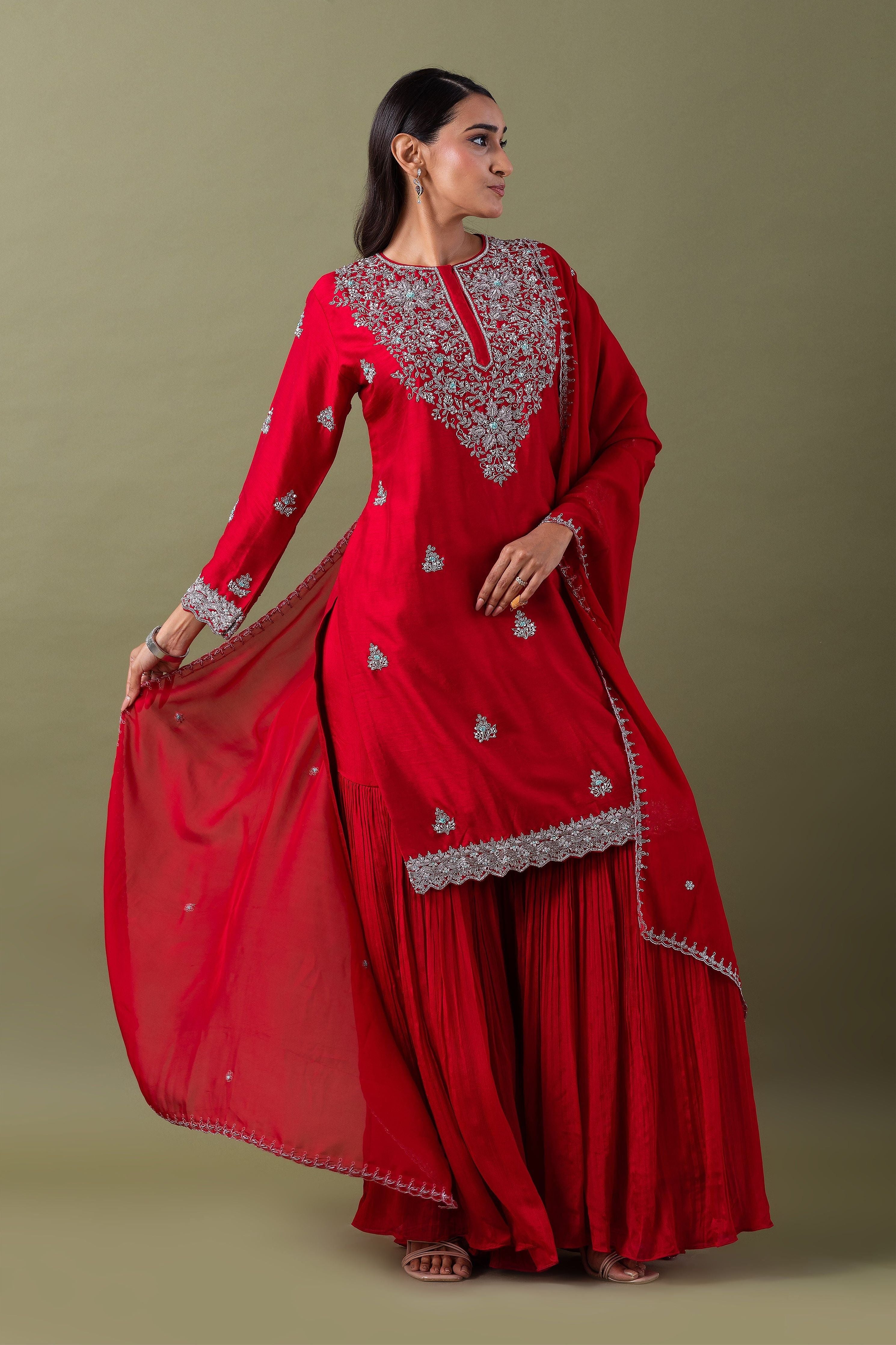 Vibrant Red Sharara Set - Mokshaa