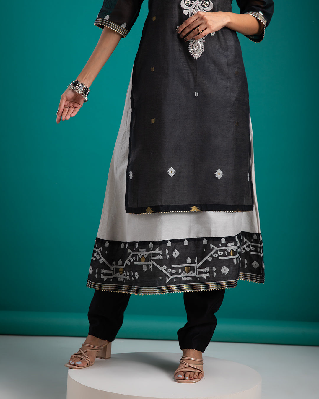 Black and White Kurta Set - Mokshaa