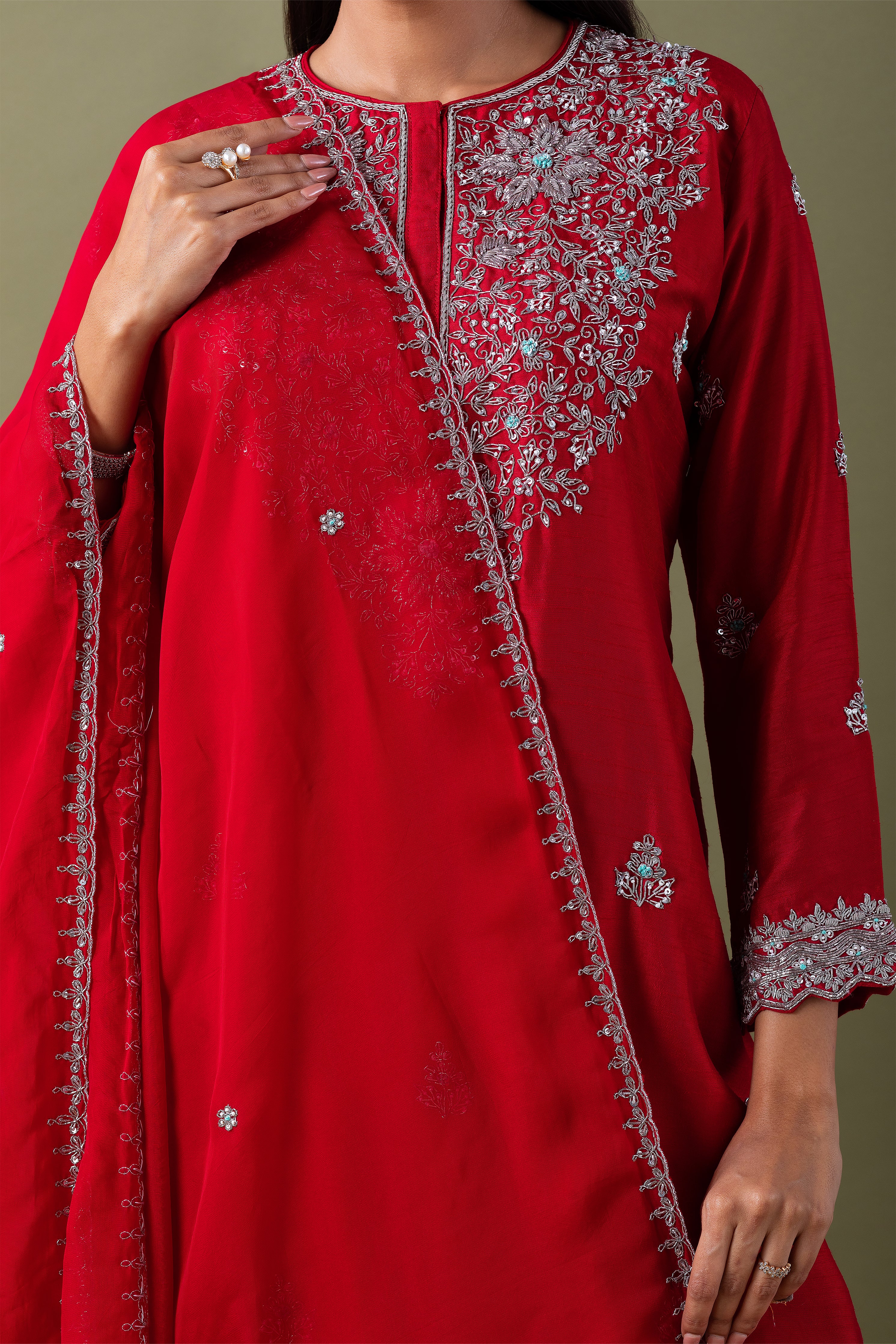 Vibrant Red Sharara Set