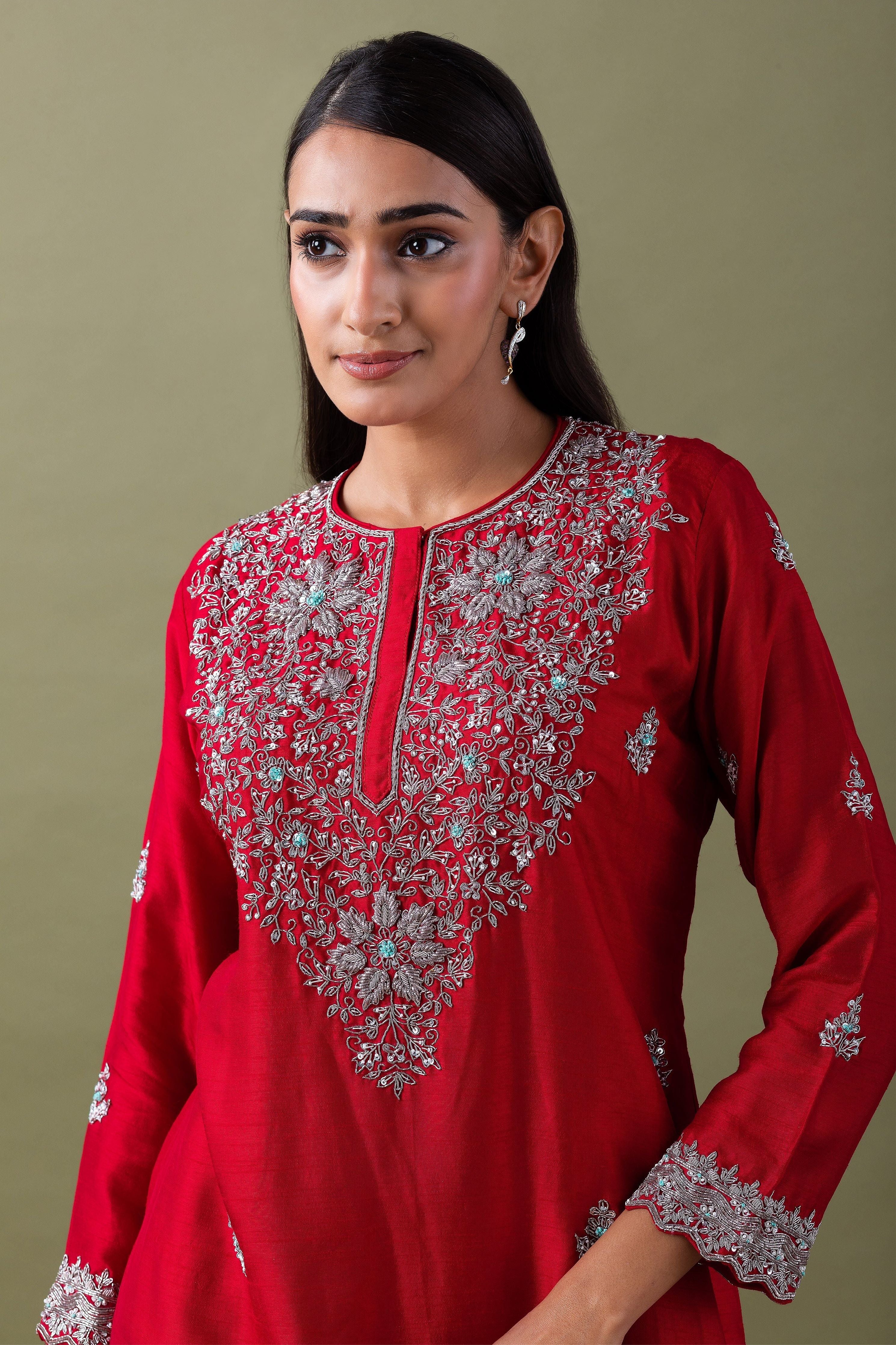 Vibrant Red Sharara Set - Mokshaa