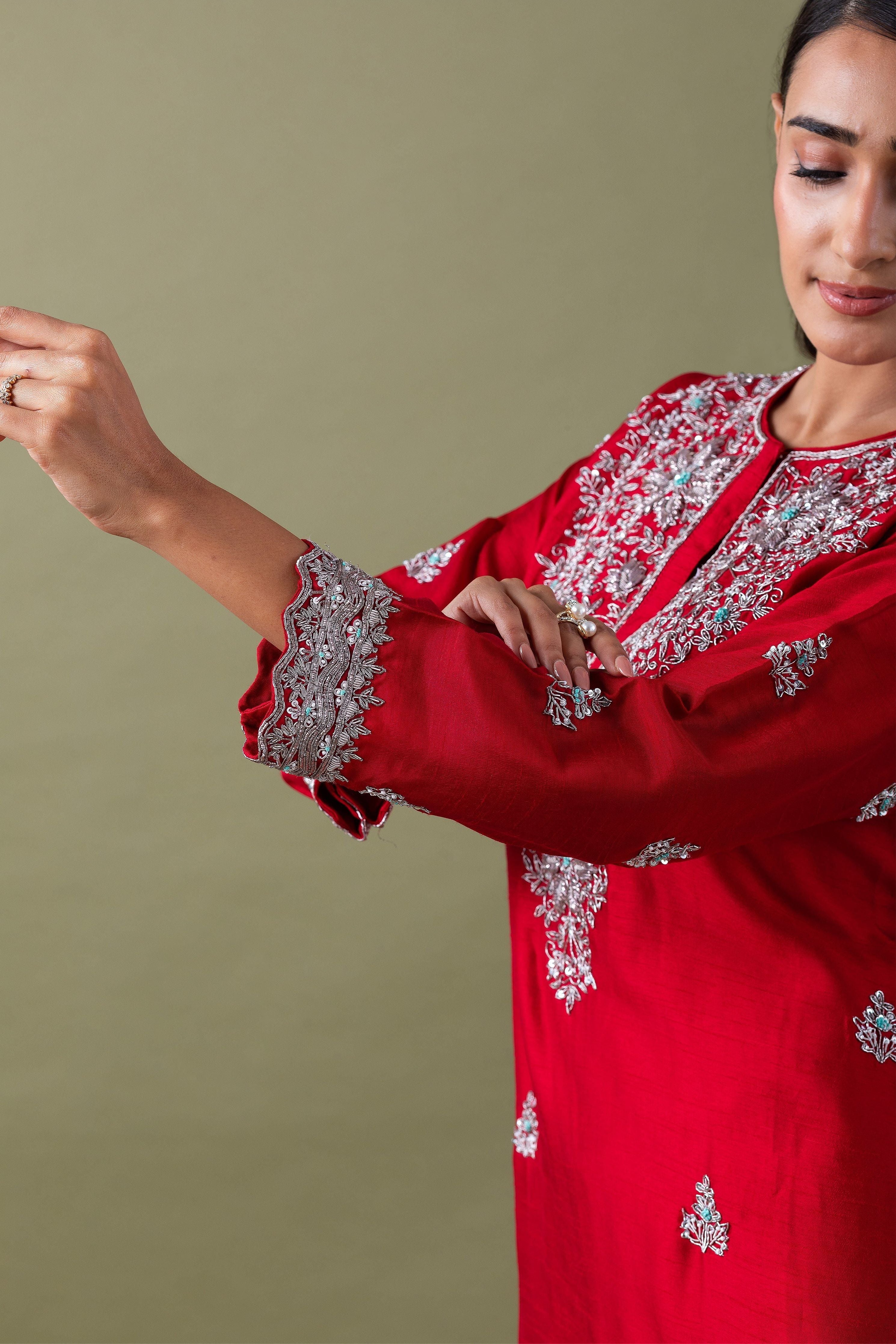 Vibrant Red Sharara Set - Mokshaa