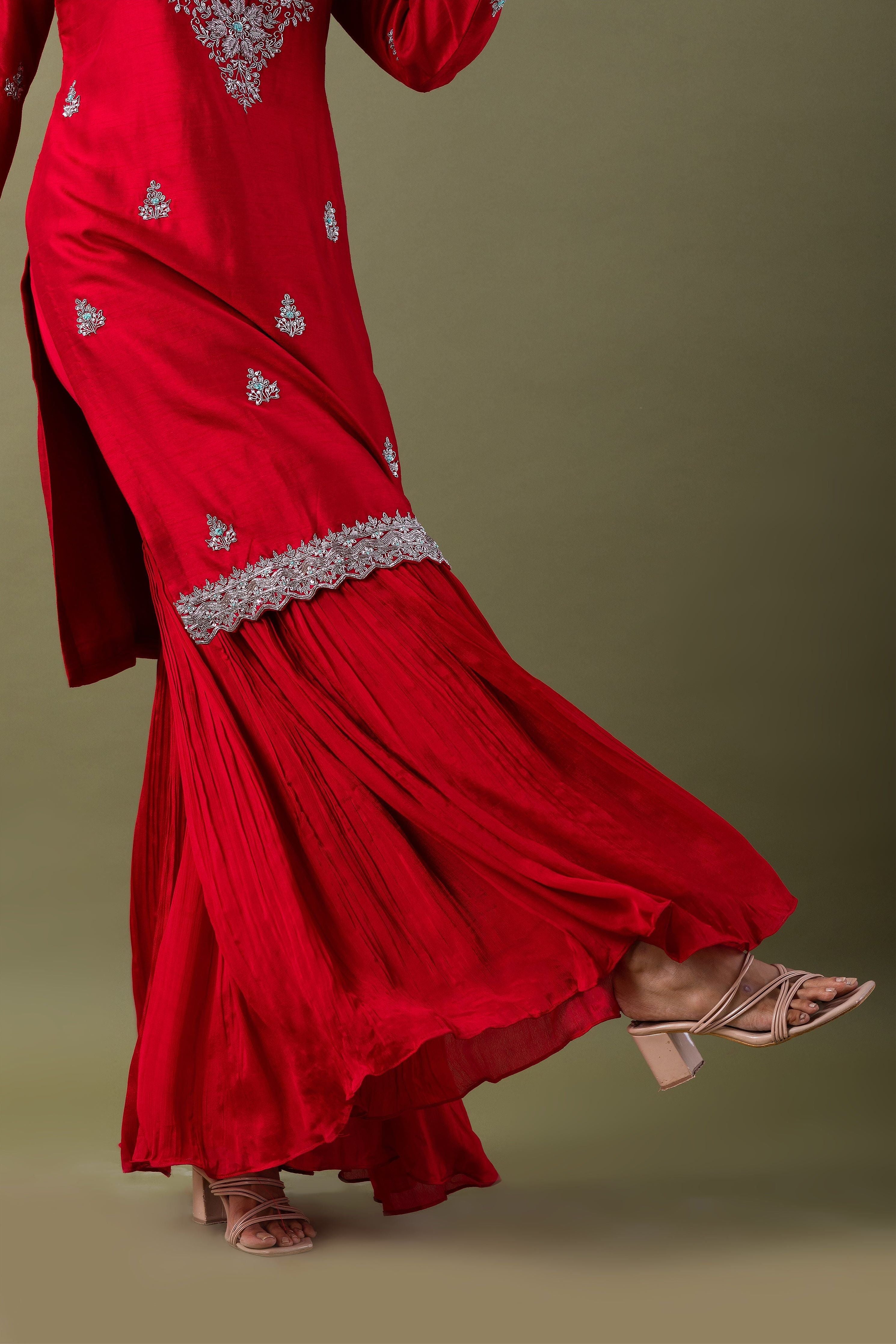 Vibrant Red Sharara Set - Mokshaa